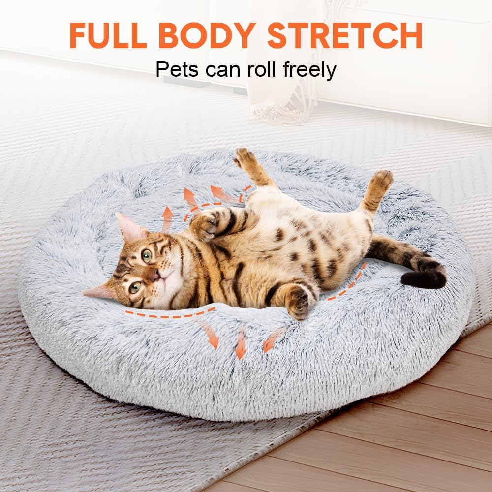 Melpet round Plush Pet Bed round Soft Warm Calming Bed Removable and Washable Fluffy Cushion Sleeping Kennel for Dogs and Cats 90Cm in Diameter Light Grey image number 6