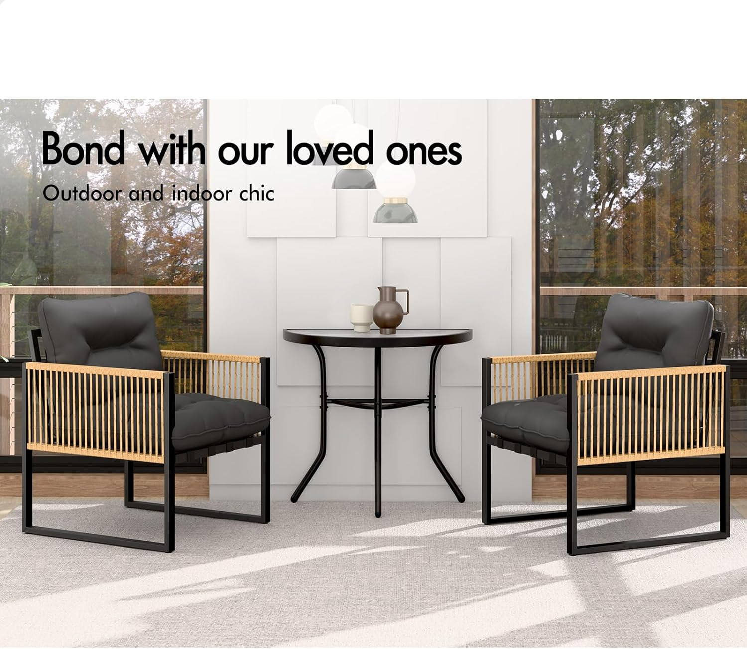 ALFORDSON 3 PCS Outdoor Patio Bistro Set, Lounge Chair & Side Table, Water-Resistant Cushions,Outdoor Table and Chair Set, 2X Armchairs and Semicircle Dia.70Cm, 64Cm(H) Coffee Table, Dark Grey image number 6