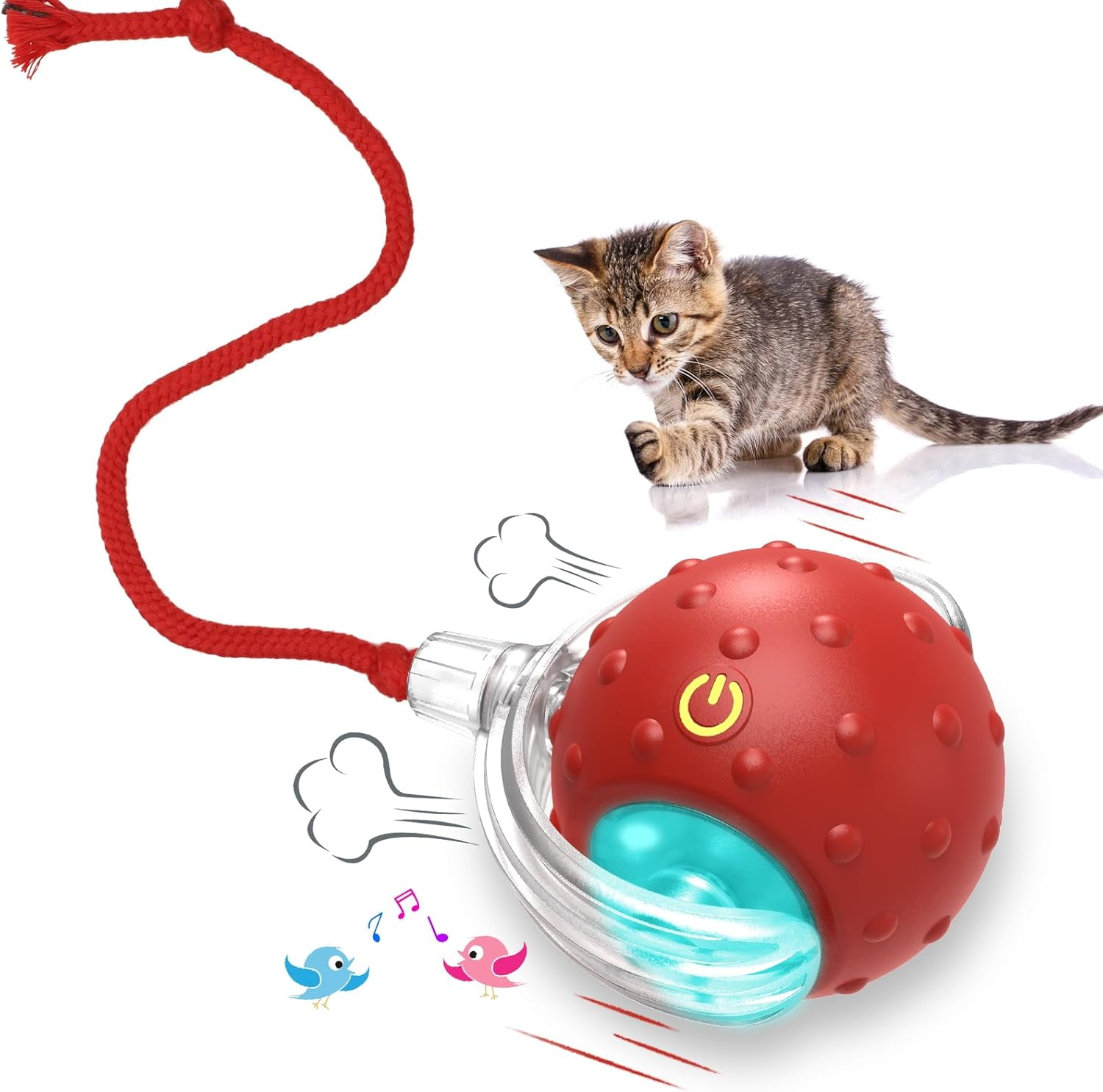 Cat Toys Interactive with Motion Activated & Chirping, Rolling Super Fast on Carpet Happy Party Game with Kittens image number 5
