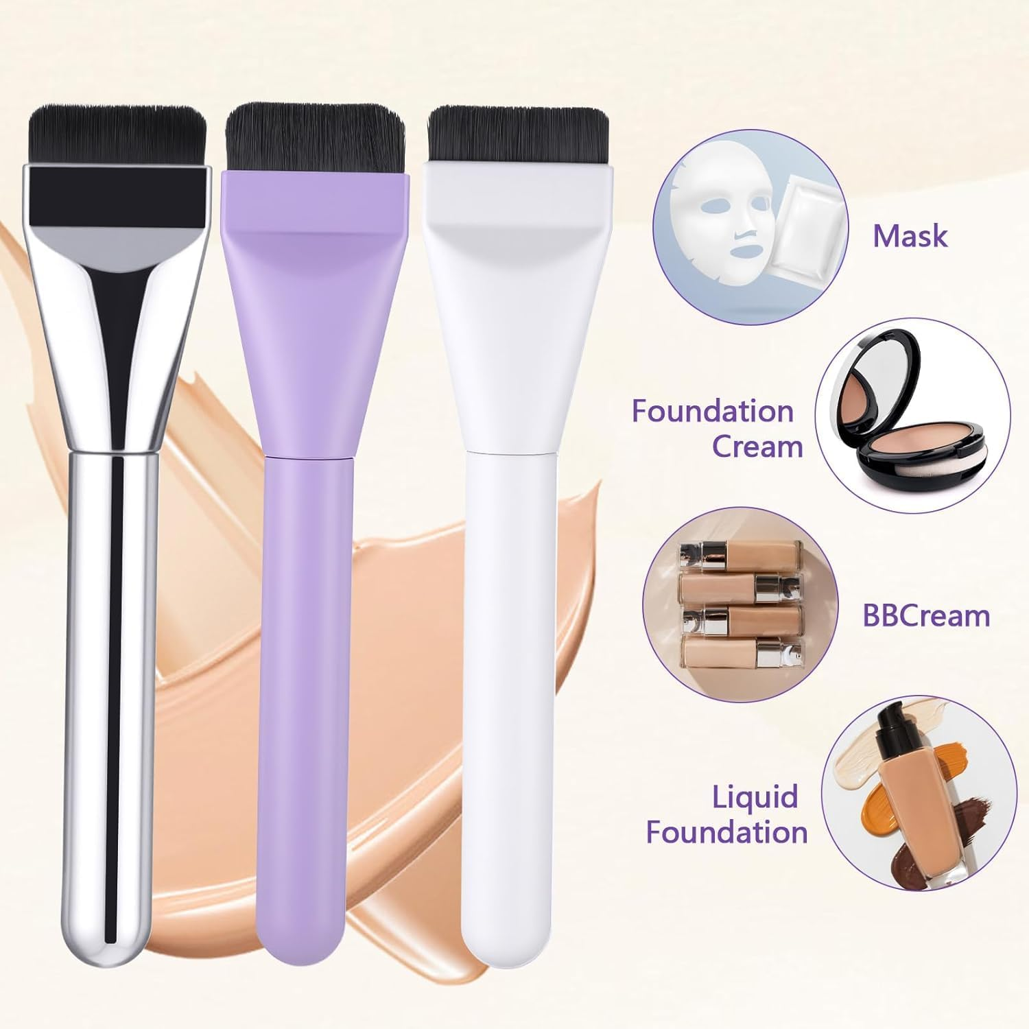 Flat Foundation Brush, Spatula Brush Makeup Face Mask Brushs, Blender Professional Liquid Foundation Brushs Tool for Applicator Face Cream Powder Concealer Blush Contour Beauty 【3 Pcs】