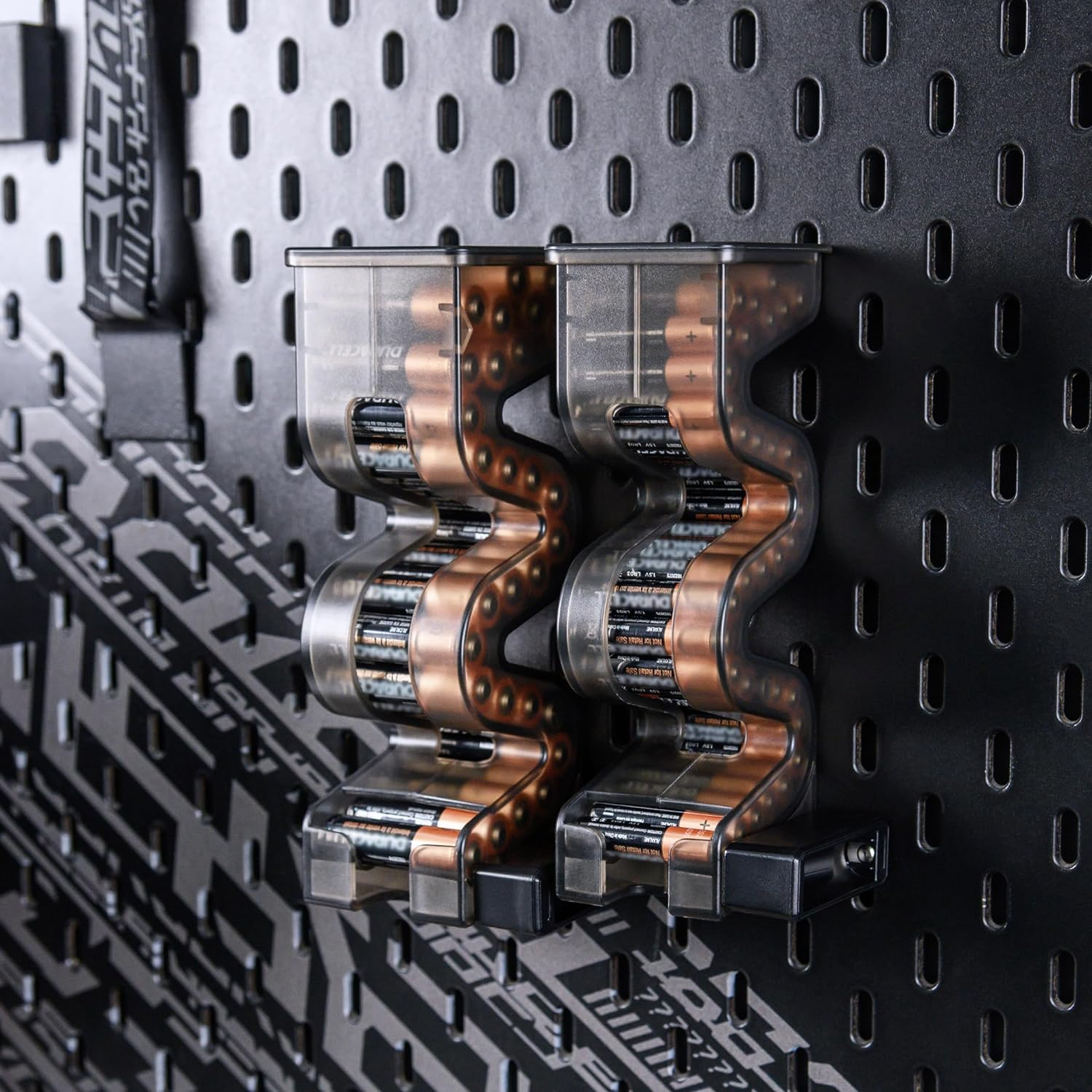 KIWIFOTOS 27 AA & 35 AAA Combo Battery Case Holder with Tester, Pegboard Wall Mount Battery Organizer Dispenser for AAA Batteries Caddy Storage Rack image number 6