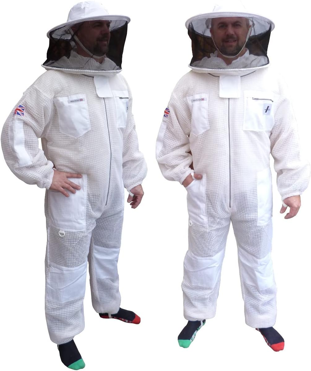 AGS round Hat Veil Three Layer Ultra Ventilated White Beekeeping Suit Professional Bee Suit Beekeeper Beekeeping Suit (4XL)