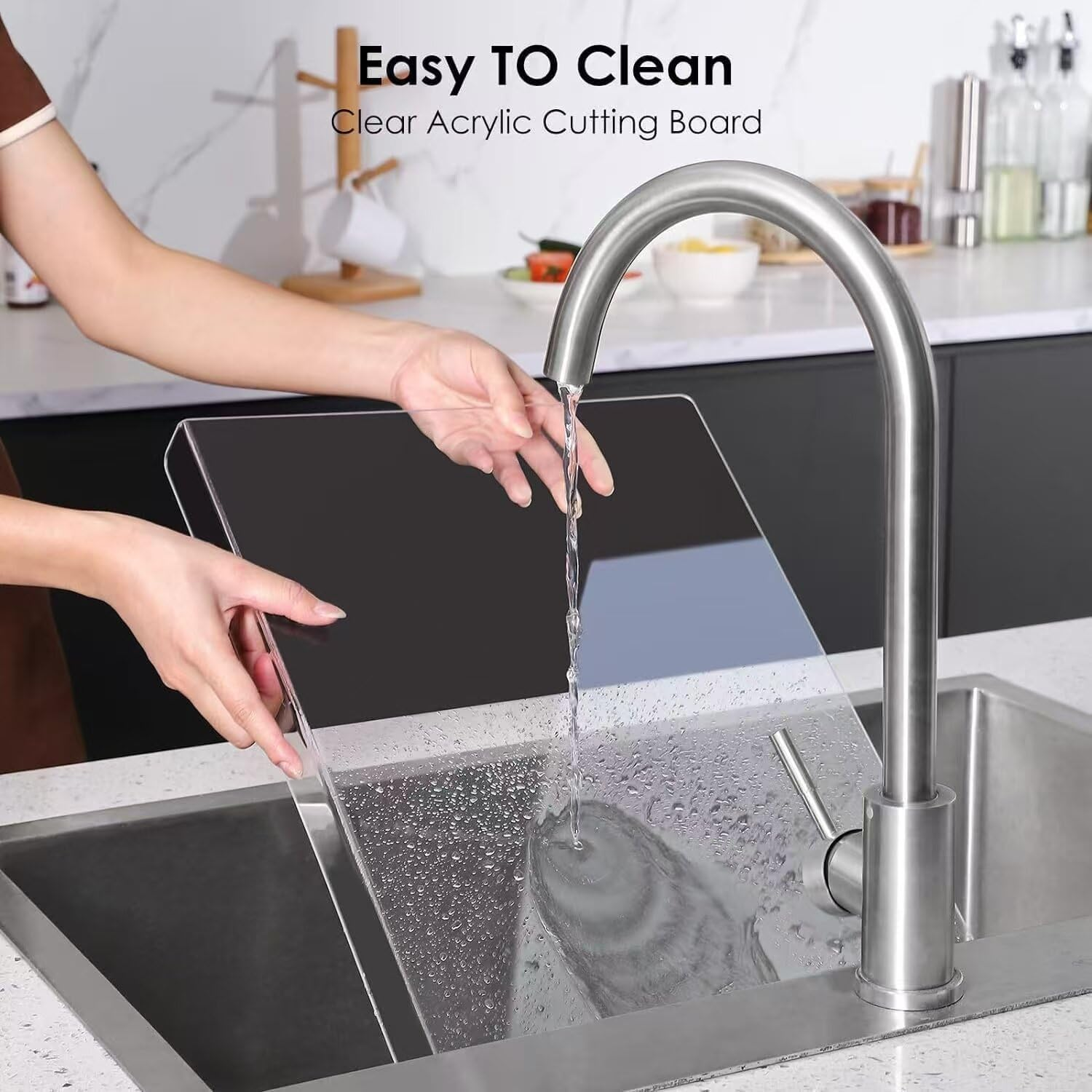 Acrylic Kitchen Cutting Board with Counter Lip, Non-Slip, Extra Thick, Clear image number 2