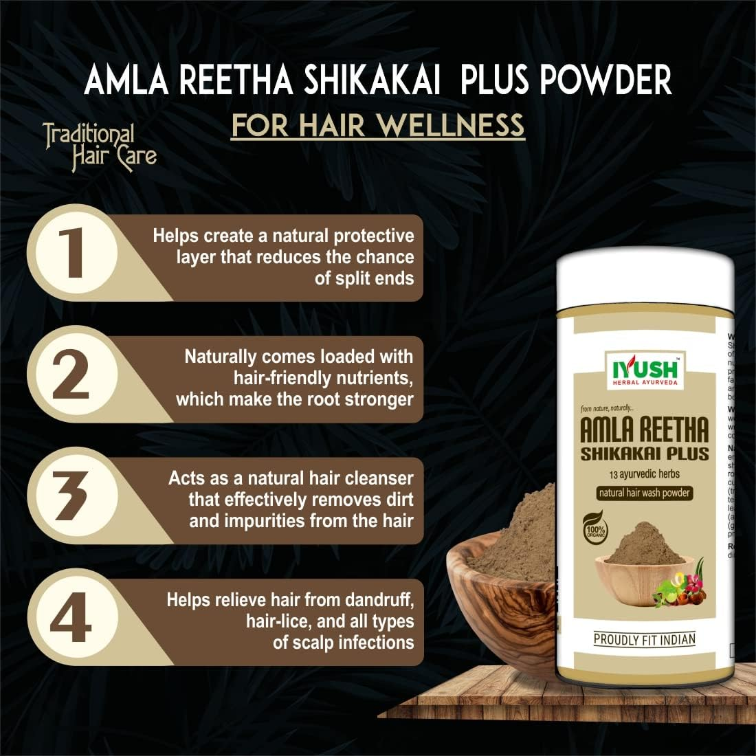 IYUSH Herbal Ayurveda Amla Shikakai Reetha Powder for Hair with 13 Natural Herbs and Natural Henna Powder for Hair &ndash; 500Gm | Hair Volume Powder | Hair Pack for Hair Growth | Hair Powder | (250Gm Each) image number 1