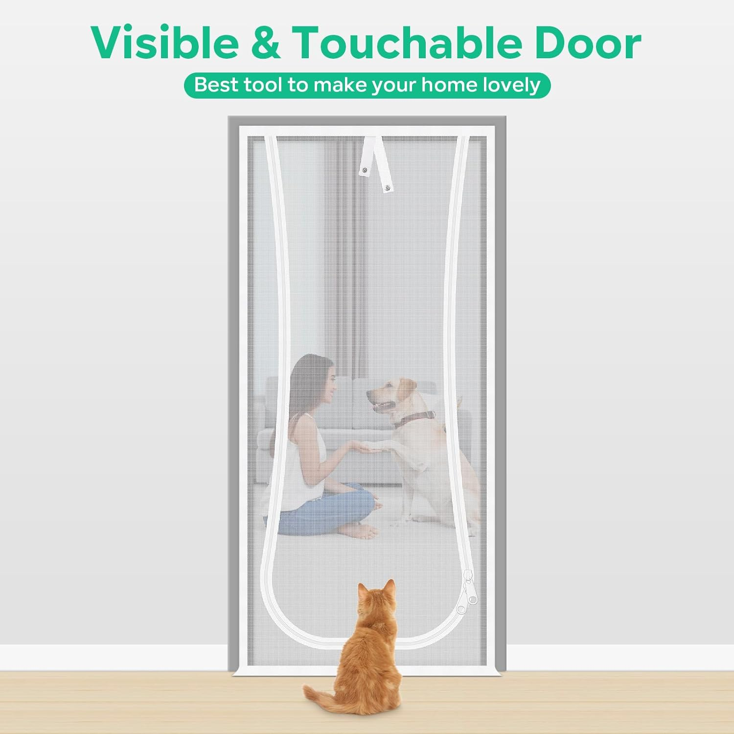 MYPIN Cat Screen Door, 32 X 82 Inch Cat Net Proof Fly Screen Door with Zip on Both Sides, Prevents Dogs and Cats from Leaking Out of the House, Bedroom, Living Room, Kitchen image number 2