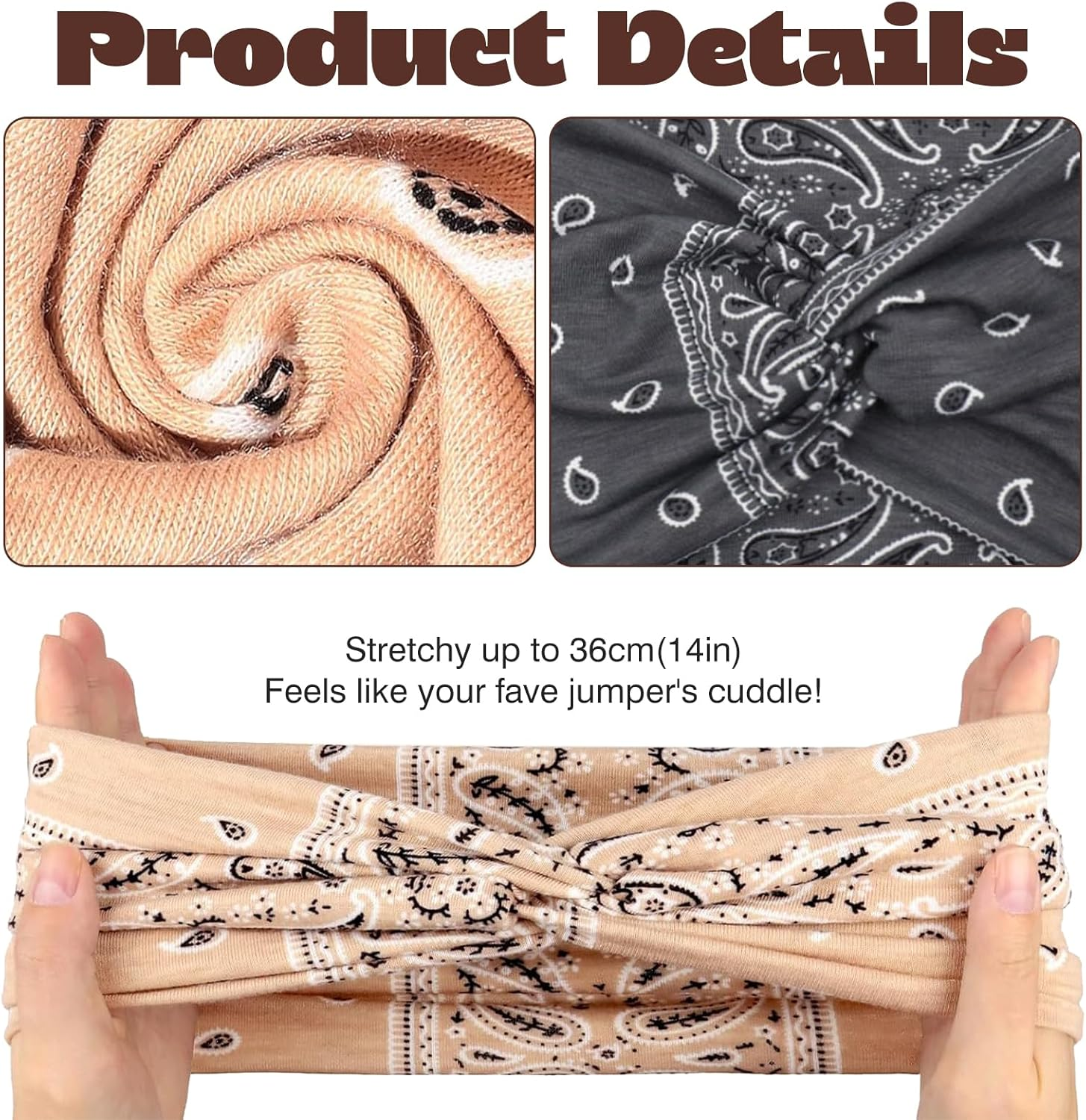 Pack of 4 Women'S Summer Boho Clothing Women'S Headbands, Headscarf, Elastic, Hair Bands, Hair Scarf Women for Tying Colourful, Make-Up Headband Girls, Hair Accessories Women, Headband Sport image number 6