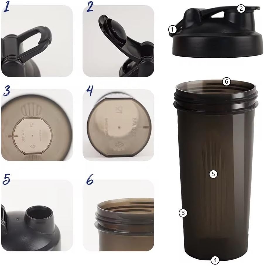 Protein Shaker Bottle with Mixing Ball, 650 ML (20Oz) Premium Matte Black, Leak-Proof Flip Cap image number 2