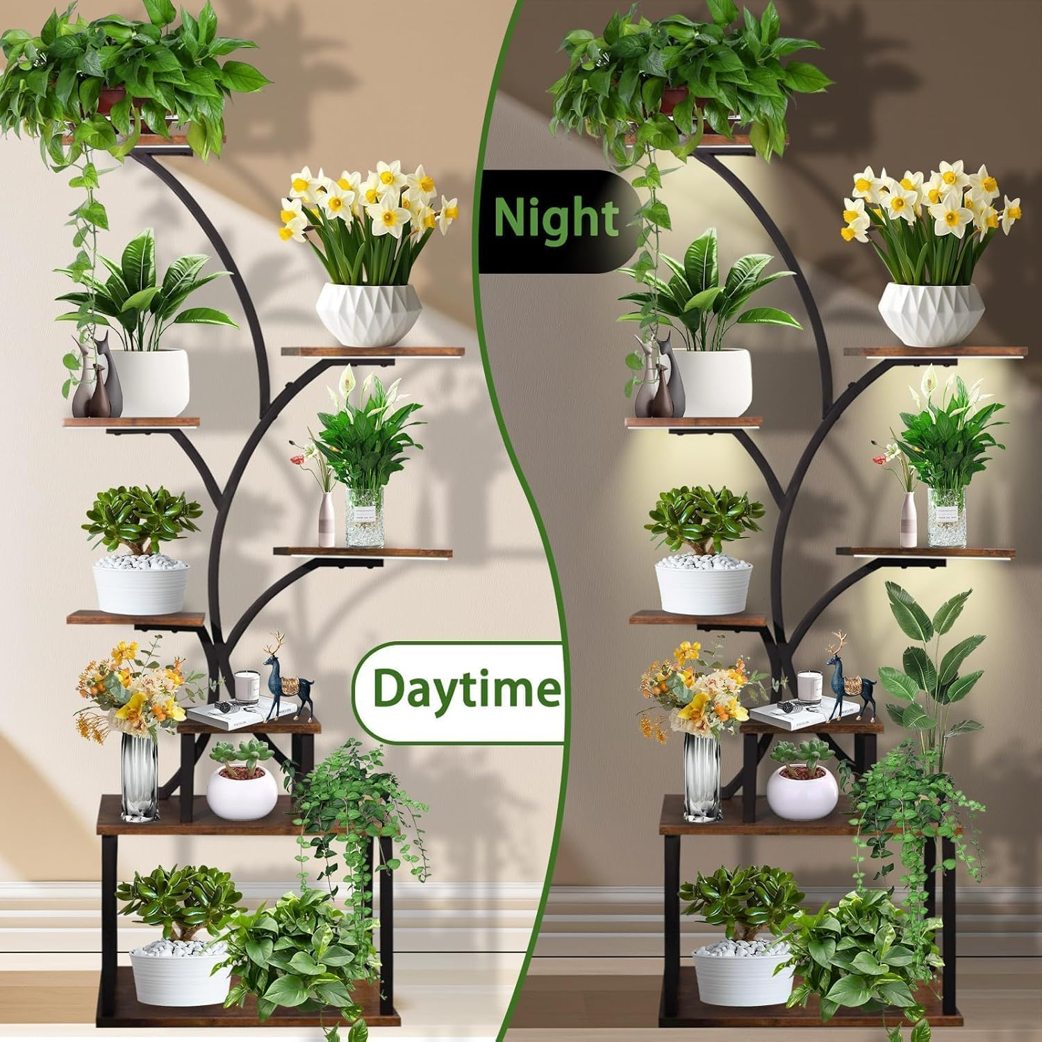Indoor Plant Stand with 5 Grow Lights, 8-Tier Tall Metal Shelf, 158Cm Lighted Plant Rack for Multiple Plants, Flower Display Holder for Living Room, Balcony, Patio, Garden image number 6