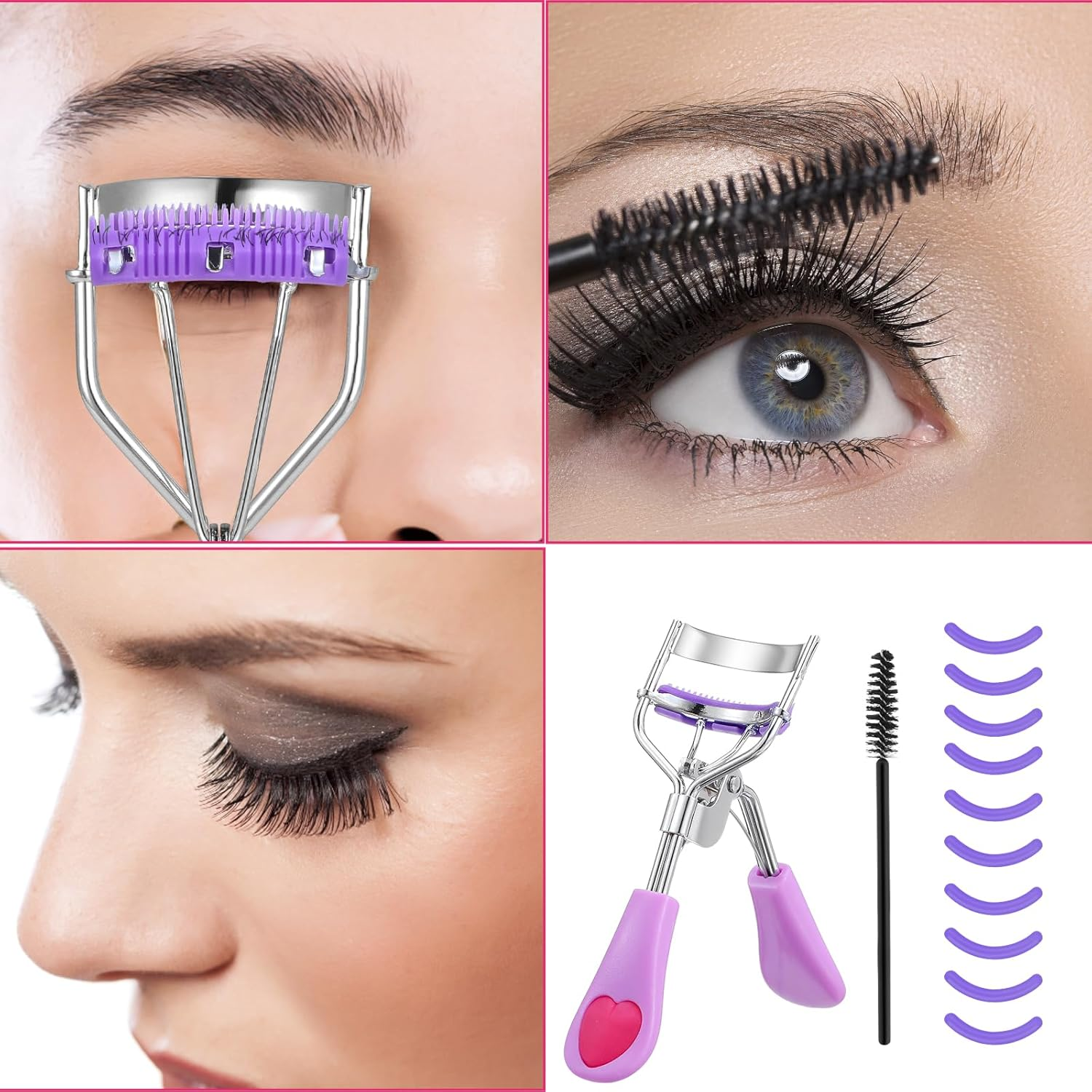 Sibba Professional Eyelash Curler for Women No Pinching or Pulling Durable Eyelash Curler Fits All Eye Shapes with 10 Pieces Silicone Refill Pads and Eyelash Brush (Rose Red) image number 6