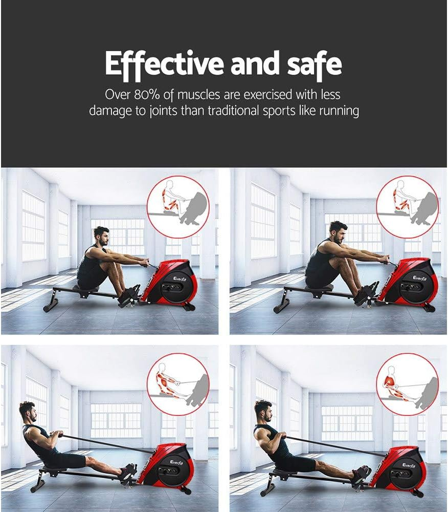 Everfit Rowing Machine Adjustable Elastic Rope System Rower 4-Level Resistance 150Kg Capacity LCD Monitor Moveable & Foldable Home Gym Workout Indoor Rowing Exericise 90Cm-Long Row image number 3