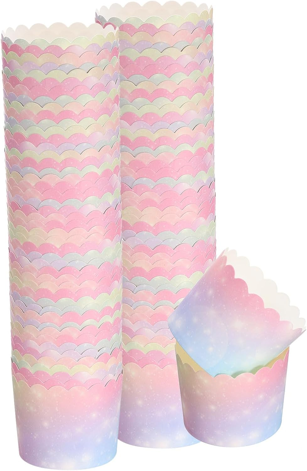 HARFINGTON 100Pcs Paper Baking Cups Small Greaseproof Disposable Bulk Cupcake Muffins Liners Cases Wrappers for Wedding Birthday Graduation, Gradient Pink Blue