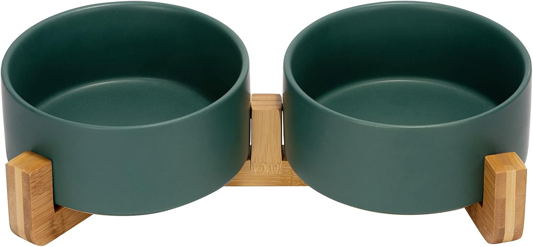 SPUNKYJUNKY Ceramic Dog and Cat Bowl with Wood Stand Non-Slip Matte Glaze Weighted Food Water Set for Cats &Small Dogs 13.5OZ