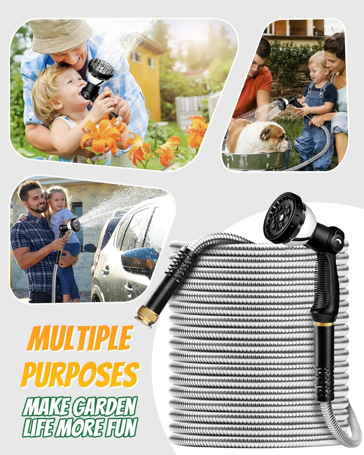 Garden Hose 100FT (30M) - Stainless Steel Water Hoses with 10 Function Spray Nozzle, Lightweight, Heavy Duty & Flexible with Removable Hose Connector for Car Wash, Outdoor, Yard, RV & Garden image number 6
