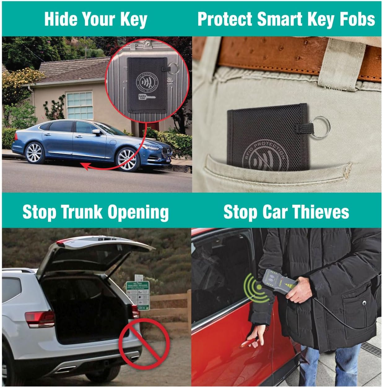 Lucky Line RFID Signal Blocking Key Hider Pouch Wallet with Adhesive & Velcro, Anti-Theft Storage Key FOB Battery Saver Credit Card Identity Protection (91801) image number 6