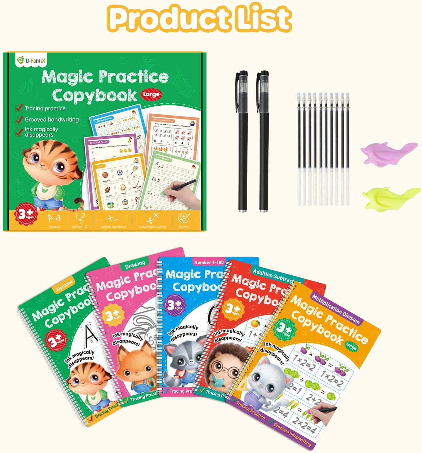 Large Magic Grooved Practice Copybook 5 Pack with Pens, Reusable Children'S Magic Copybooks, Magical Handwriting Workbooks Number Letter Tracing for Kids Age 3-8 Kindergarten Preschool Calligraphy image number 3