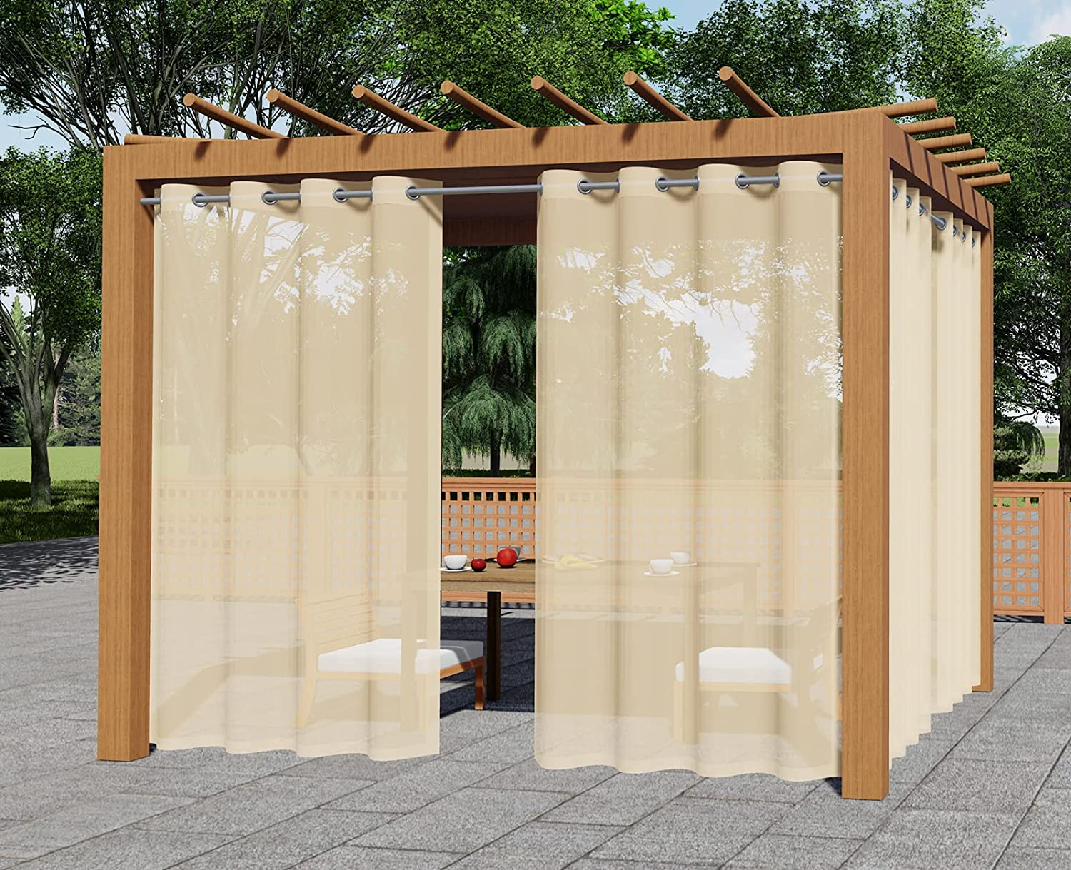 ABCCANOPY Outdoor Patio Sheer Curtains, Breathable Voile Drapes with Grommets for Gazebo, Porch, Pergola, Cabana, Black, 1 Piece, W54 X L84 Inch