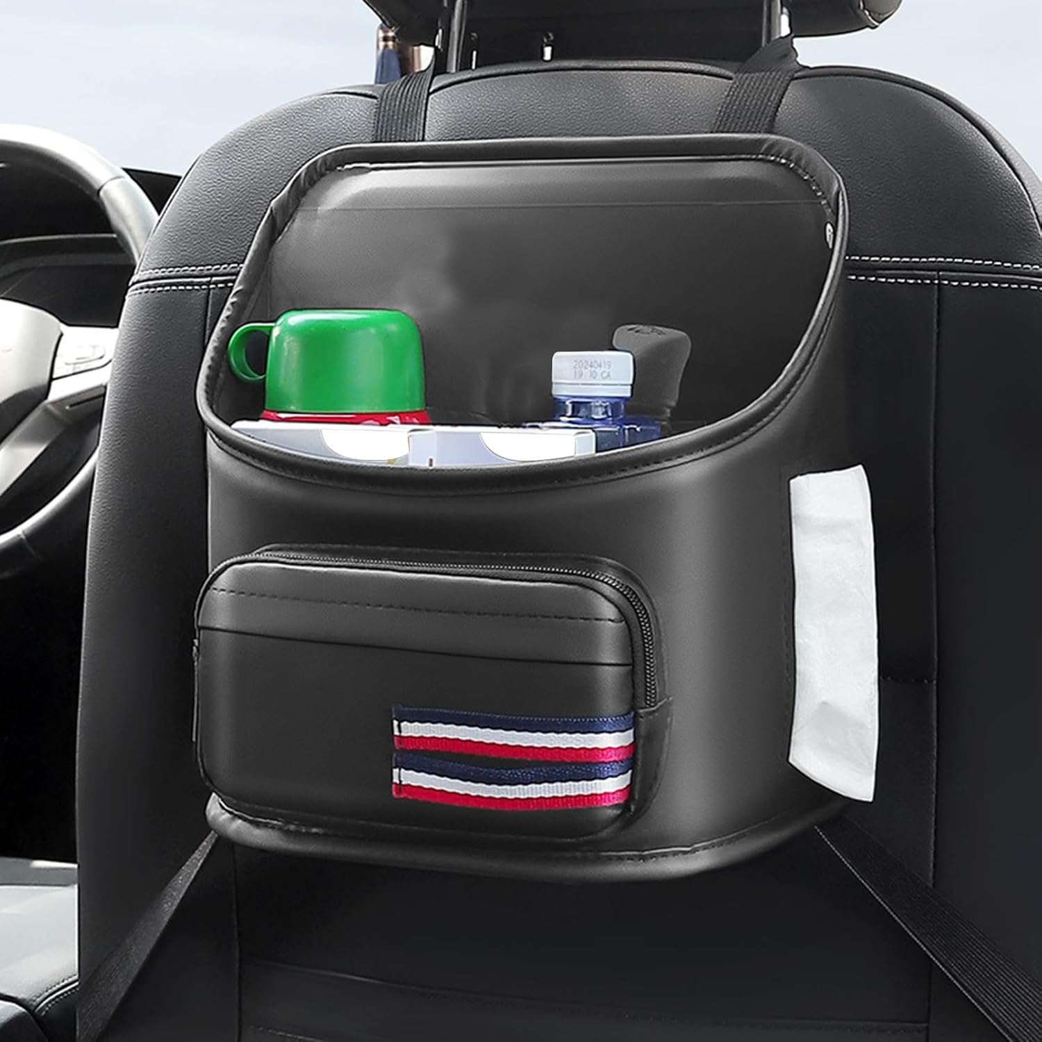 Car Seat Back Storage Box - Tissue Dispenser,Faux Leather Car Headrest Cup Holder | for Snacks Phones Tissues Cups Driver Passenger Men Women Truck Trailer image number 6