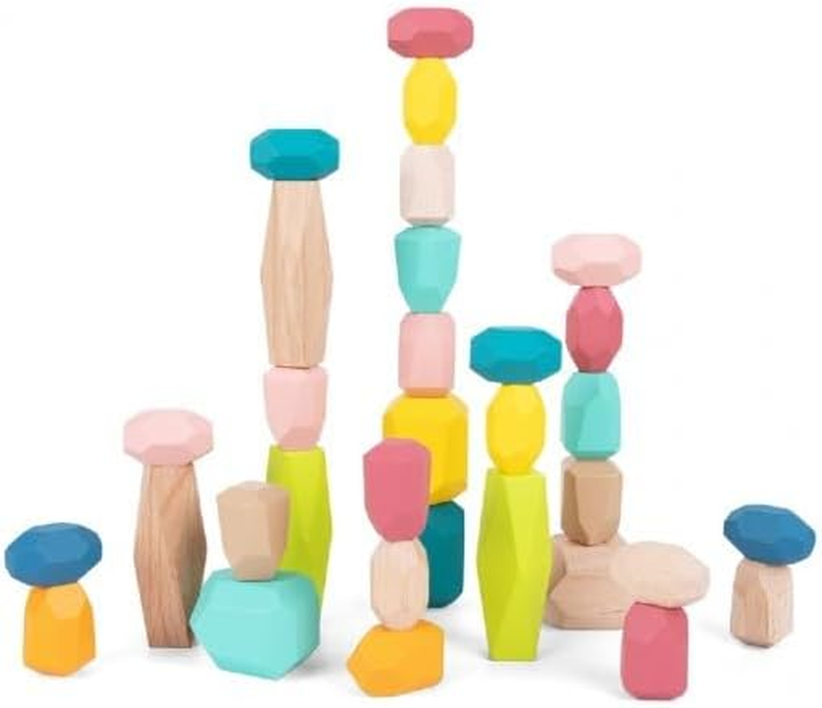 Tooky Toy Wooden Stacking Large Stone Rock Blocks Toy 32-Piece Balancing and Stacking Set for Kids image number 6