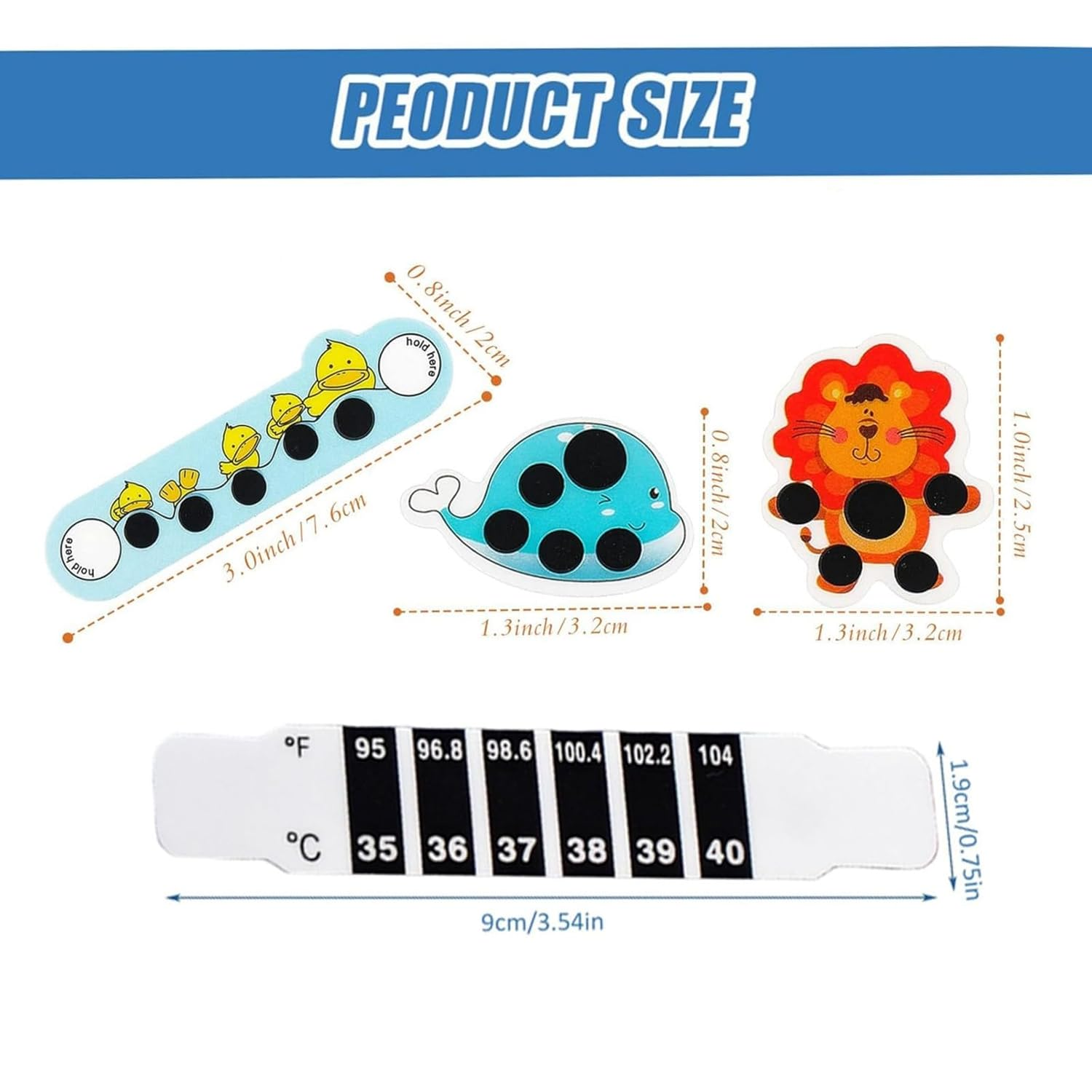 Temperature Strips, 8 Stick-On Fever Indicators Kids Cartoon Stickers Temperature Fever Patches, 10 Quick Check Thermometer Strips, Reusable Portable Forehead Thermometer for Home School Travel image number 3