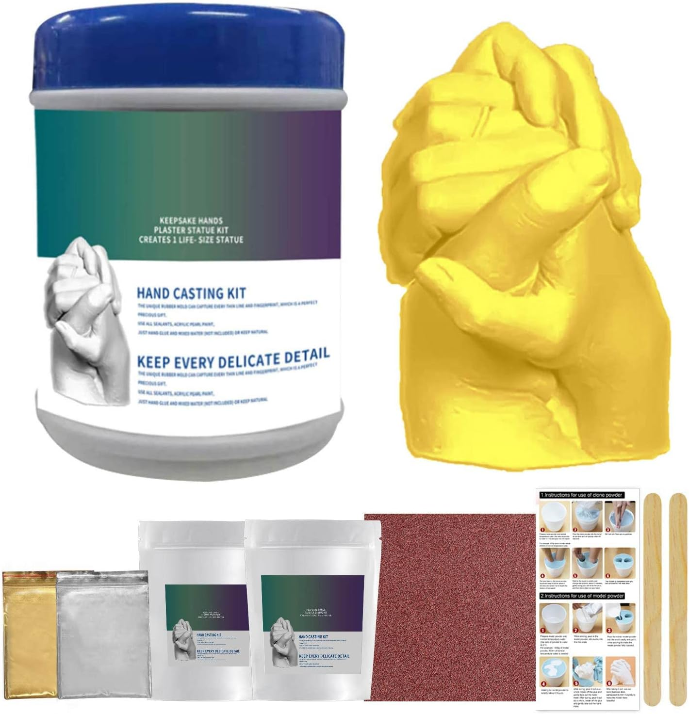 3D Casting Kit,Moulding Memories Kit Complete Adult Hand Casting Craft Kit,Hand Casting or Foot Casting with Baby or Children,Hand Moulding Kit Couples,Ideal for Wedding,Engagement,Wedding Gift image number 3