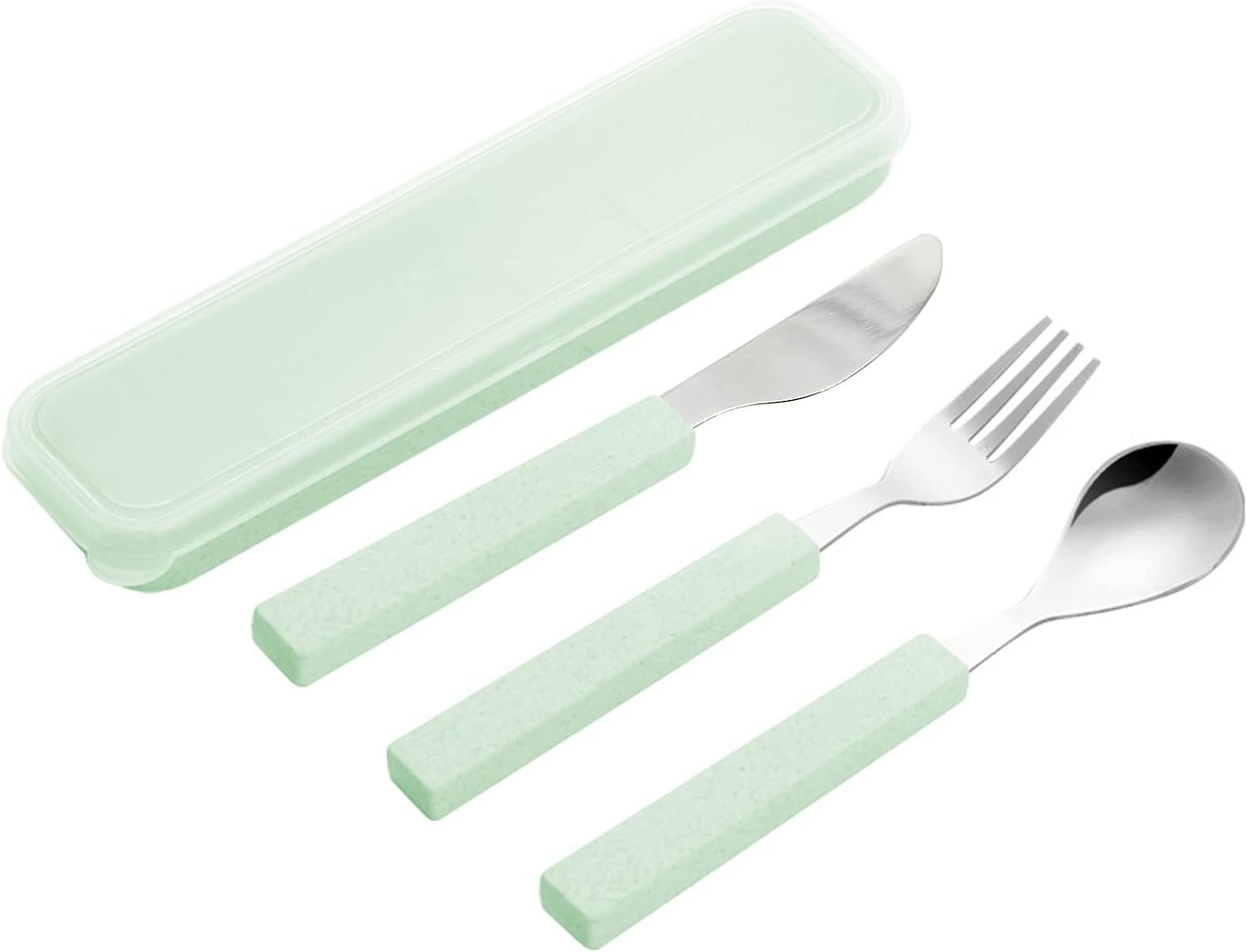 VANRA 3-Piece Children Utensils Set 18/8 Stainless Steel Child Flatware Set Silverware Spoon Fork Chopstick Set with Travel Case for Kids Lunch Box (Green)