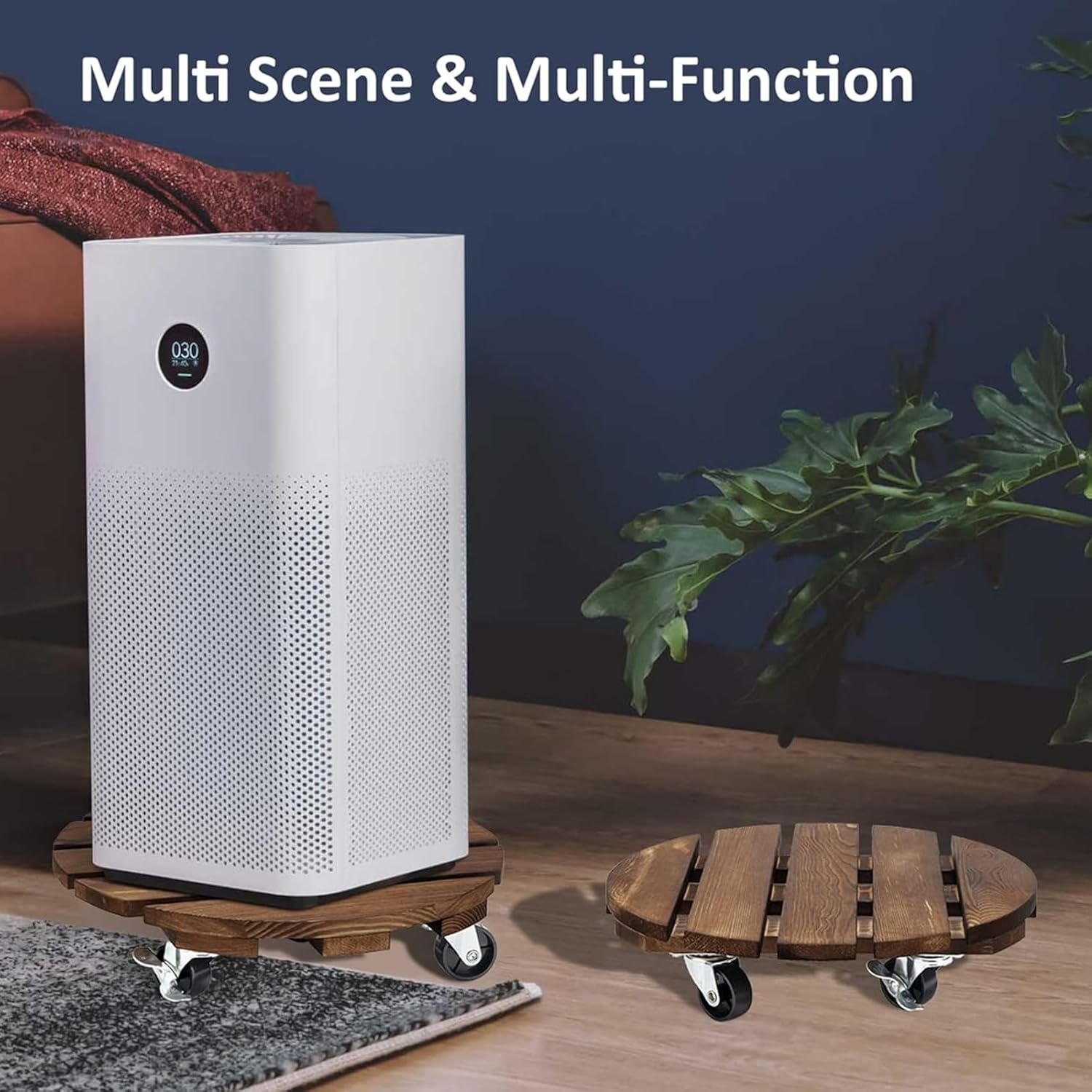 2Pack Plant Caddy, Wood Rolling Plant Stand with 360&deg; Lockable Caster Wheels, Pot round Caster for Indoor and Flower Succulent Pots Outdoor Use, 30*30*8Cm image number 3