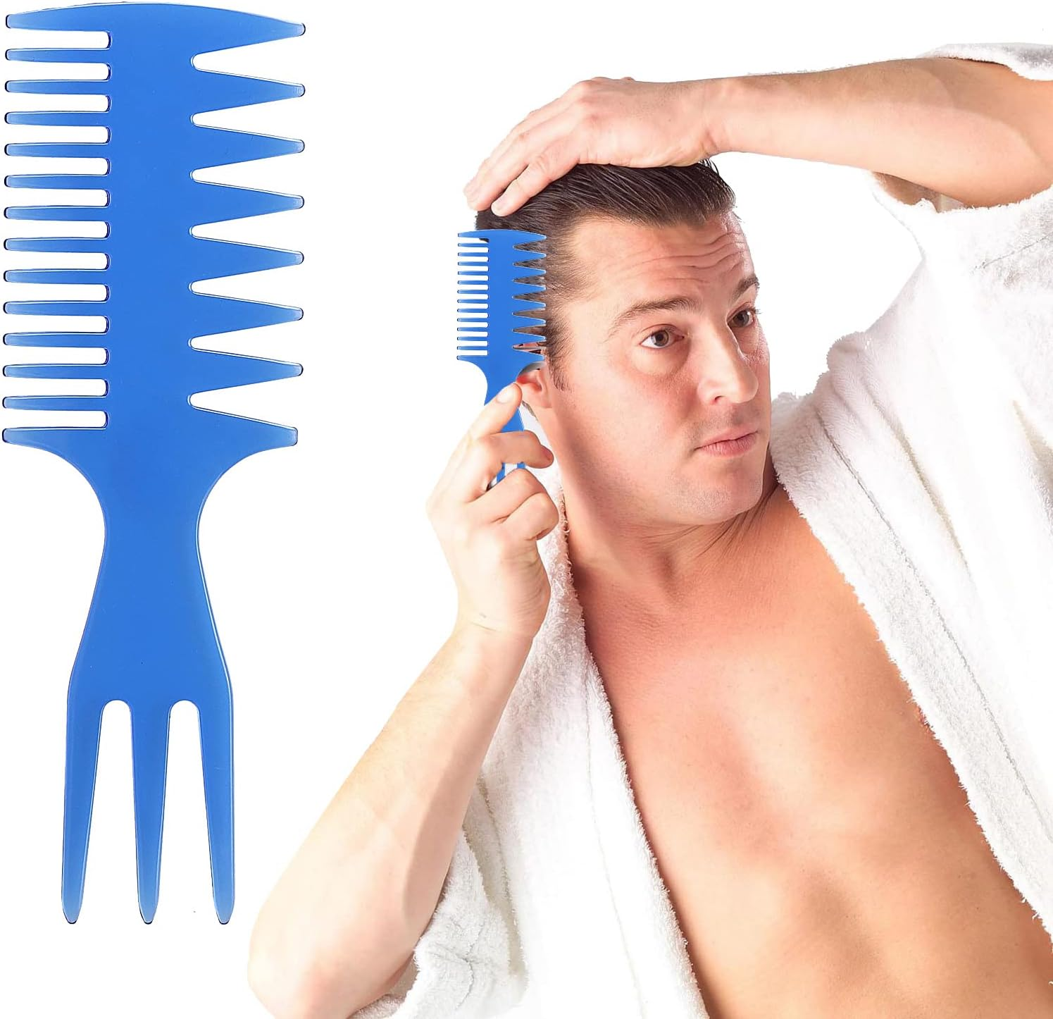 Tbestmax 6 Pcs Hair Comb Styling Set Tail Combs Afro Pick Pik Brushes African American Hair Brush Barber Blue - Amber-2Pcs image number 6