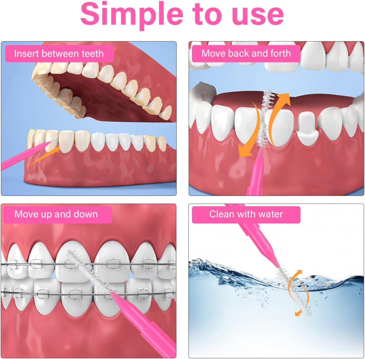 KOMBIUDA 100Pcs Interdental Brush Toothpicks - Retainer Cleaner Braces Stick for Cleaning Braces Portable Oral Care Tools 5 Colours image number 5