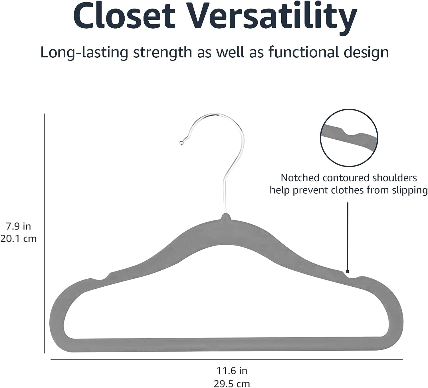 Amazon Basics Kids Velvet, Non-Slip Clothes Hangers, Gray - Pack of 50 image number 3