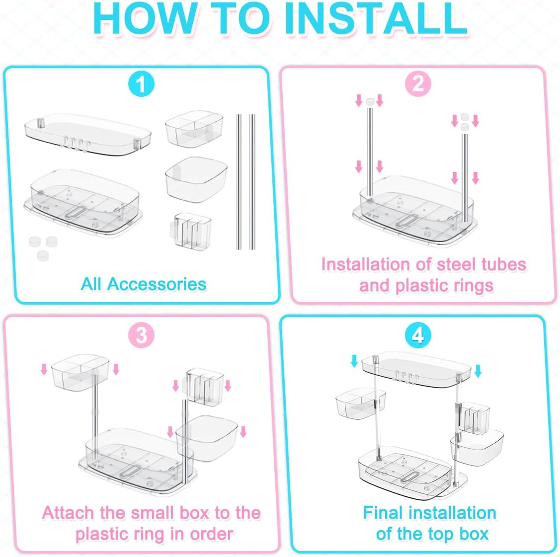 Amorvolat 360 Rotating Makeup Organizer with 3 Adjustable Makeup Carousel Spinning Holder Rack - Large Cosmetic Storage for Bathroom Countertop - Cosmetic Display Case for Lipstick, Brushes, Skincare image number 4