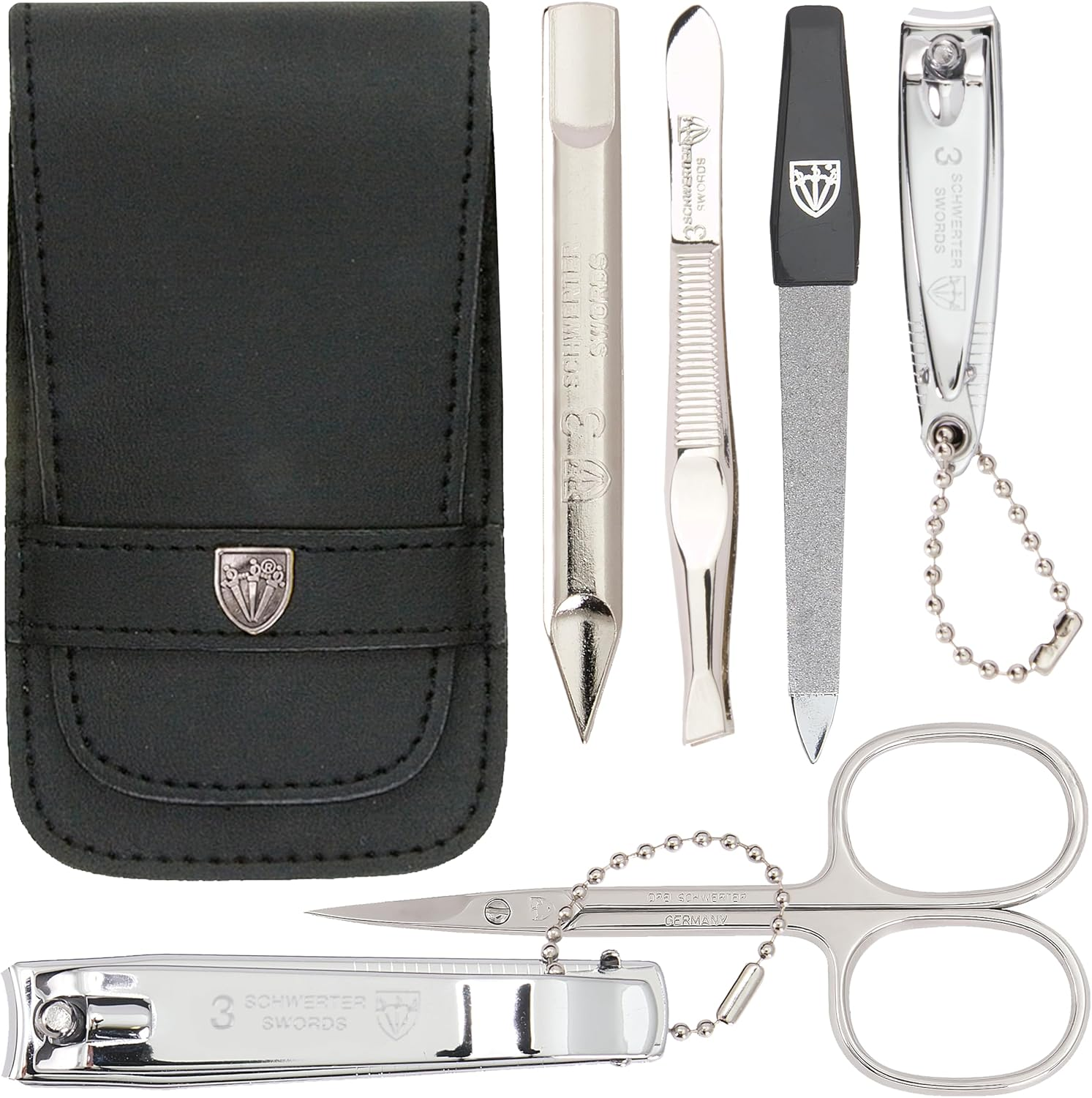 3 Swords Germany - Brand Quality 5 Piece Manicure Pedicure Grooming Kit Set for Professional Finger & Toe Nail Care Scissors Clipper Genuine Leather Case in Gift Box, Made in Solingen Germany (71103) image number 1
