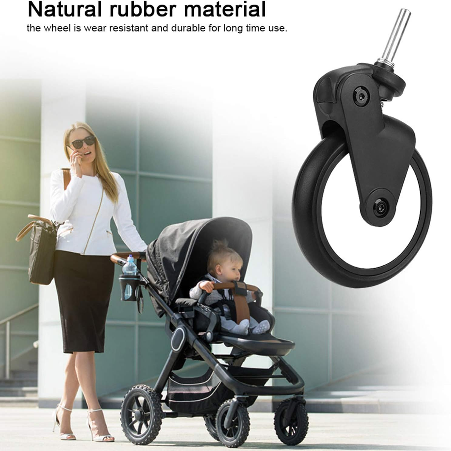 Meiyya Baby Stroller Wheel Tool Stroller Replacement Wheels,Stroller Wheel Accessory Stroller Wheel Wear Resistant for Yoyo for Kiddopotamus for Chbaby for Yoya Accessories(A Pair of Front Wheels) image number 6