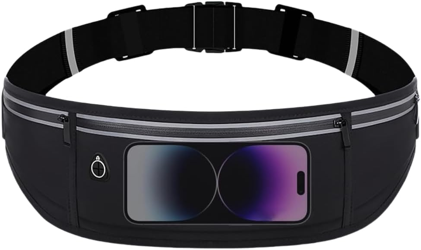 Men'S and Women'S Waist Belts, 3-Pocket Adjustable Reflective Waist Belt, Runner'S Wallet Belt, Suitable for Fitness, Cycling, Walking, Traveling and Outdoor Activities (Black)