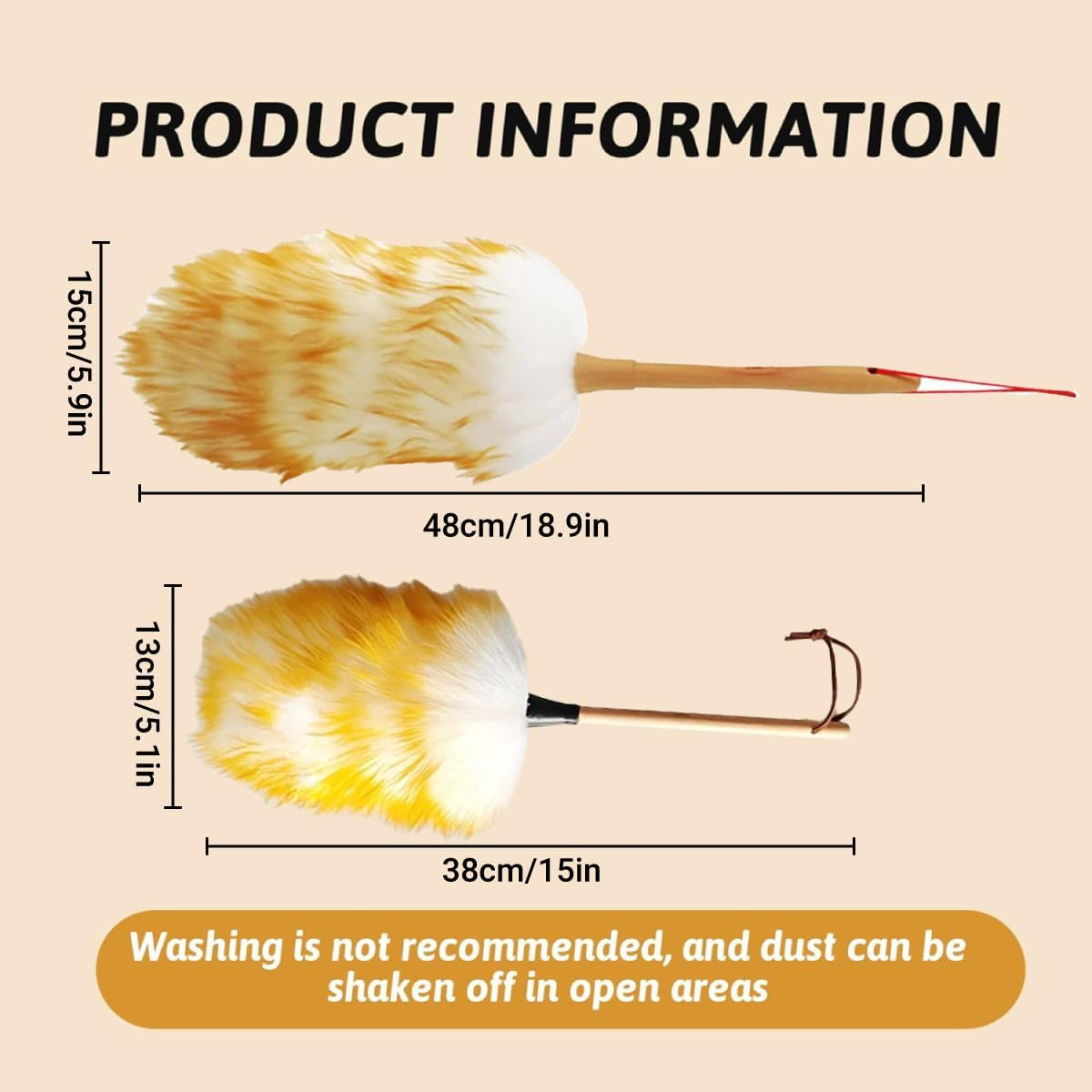 AIMALL 2PCS Natural Lambswool Duster for Cleaning, 15In/18.9In Fluffy Wool Duster with Bamboo Handle, Soft Non-Scratch Surface, Flexible Head for Home Car Dusting