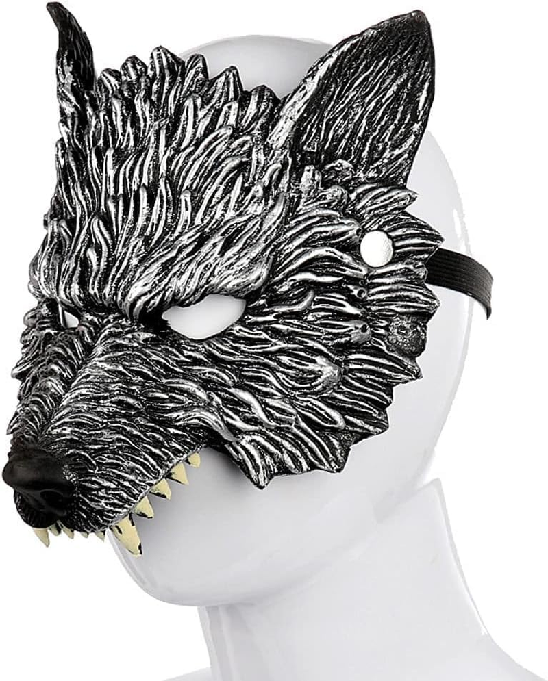Wolf Mask and Tail Glove Set, Scary Half Face Werewolf Mask Animal Masquerade Mask for Men Halloween Cosplay Costume - 1Pc image number 3