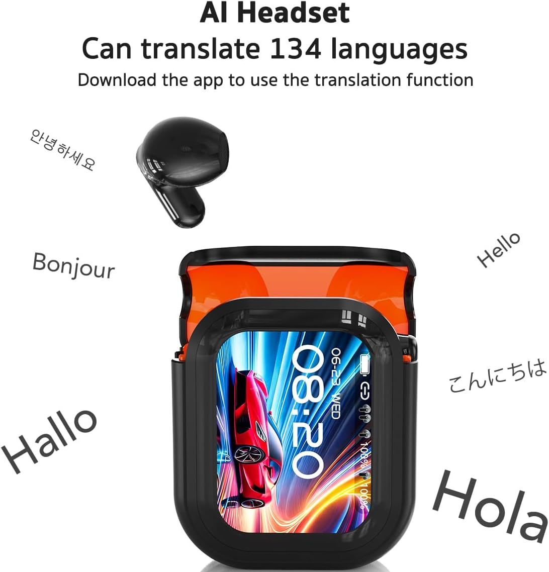 NE20 Earbuds, NE20 Translation Earbud, 6 Translation Modes, LCD Touch Screen, 60H Playtime, Hifi Sound, 135 Languages AI Translation Earbuds Real Time for Travel, Business (Black) - Black image number 4