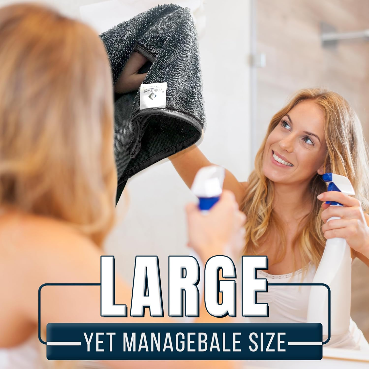 Towelogy Microfibre Shower Drying Cloths Streak Free, Super Absorbent Cleaning Cloth for Glass, Window, Kitchen, Car, Bathroom Drying Cloth | 2 Pack, Large 40X40Cm (Black) image number 3