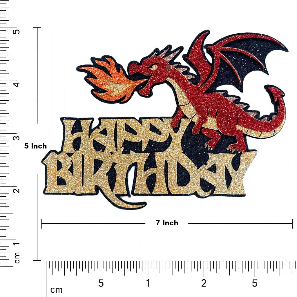 Confetti! Multilayer Glitter Dragon Cake Topper &ndash; Red, Gold & Black Fire-Breathing Decoration | Handmade 7"X5" Fantasy Party Pick for Kids Birthday & Baby Shower image number 1