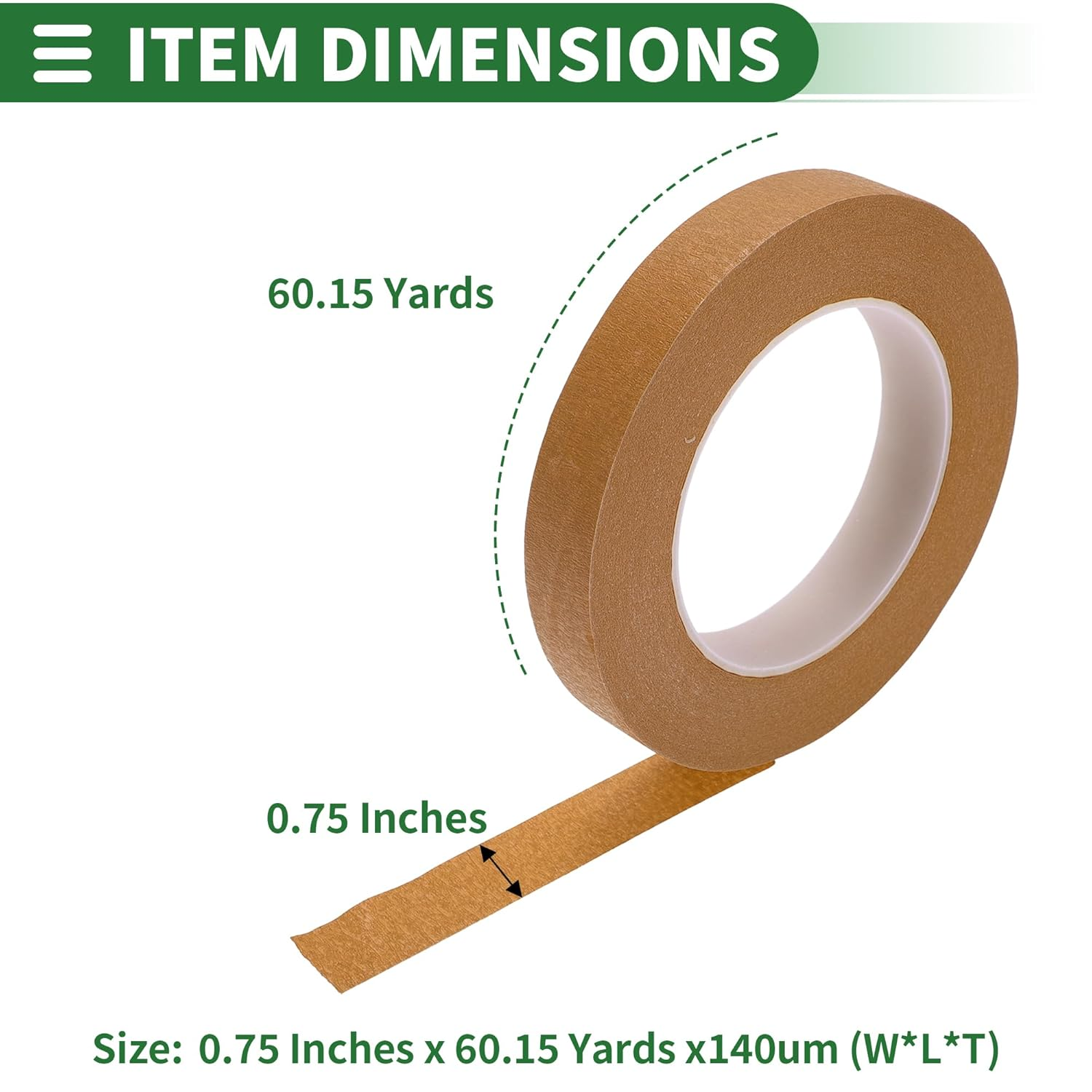 X AUTOHAUX Universal Painters Tape Masking Master Tape 5500X1.9X0.01Cm / 60.15 Yards X 0.75 Inches X 140Um Easy Removal Crepe Paper Brown 1 Pc image number 5