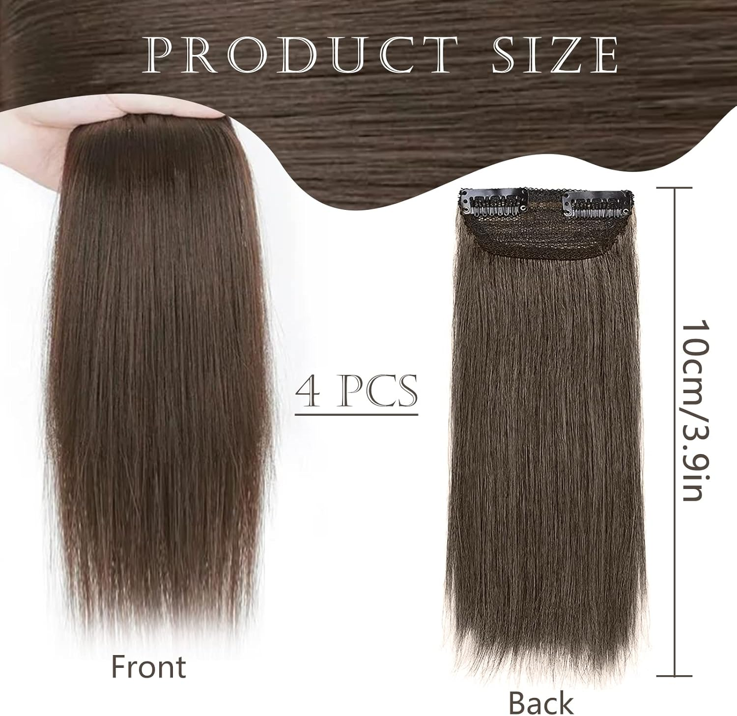 Invisible Traceless Side Fluffer Mini One Piece Hair Pad 10 Cm Light Brown Pack of 4 image number 5