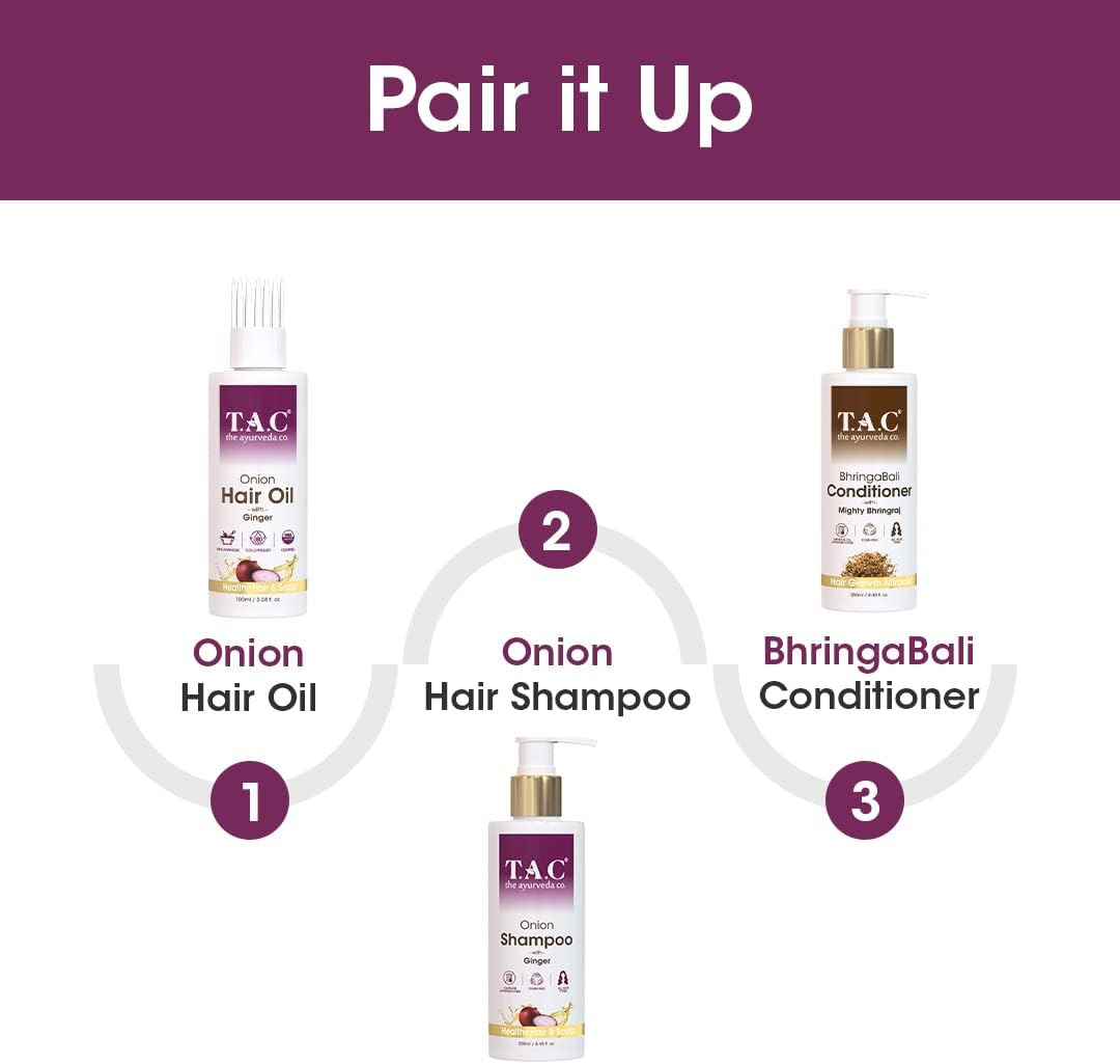 TAC - the Ayurveda Co. Onion Shampoo for Dry and Frizzy Hair with Red Onion Black Seed Oil for Women & Men, Sulphate and Paraben Free - 200Ml image number 5