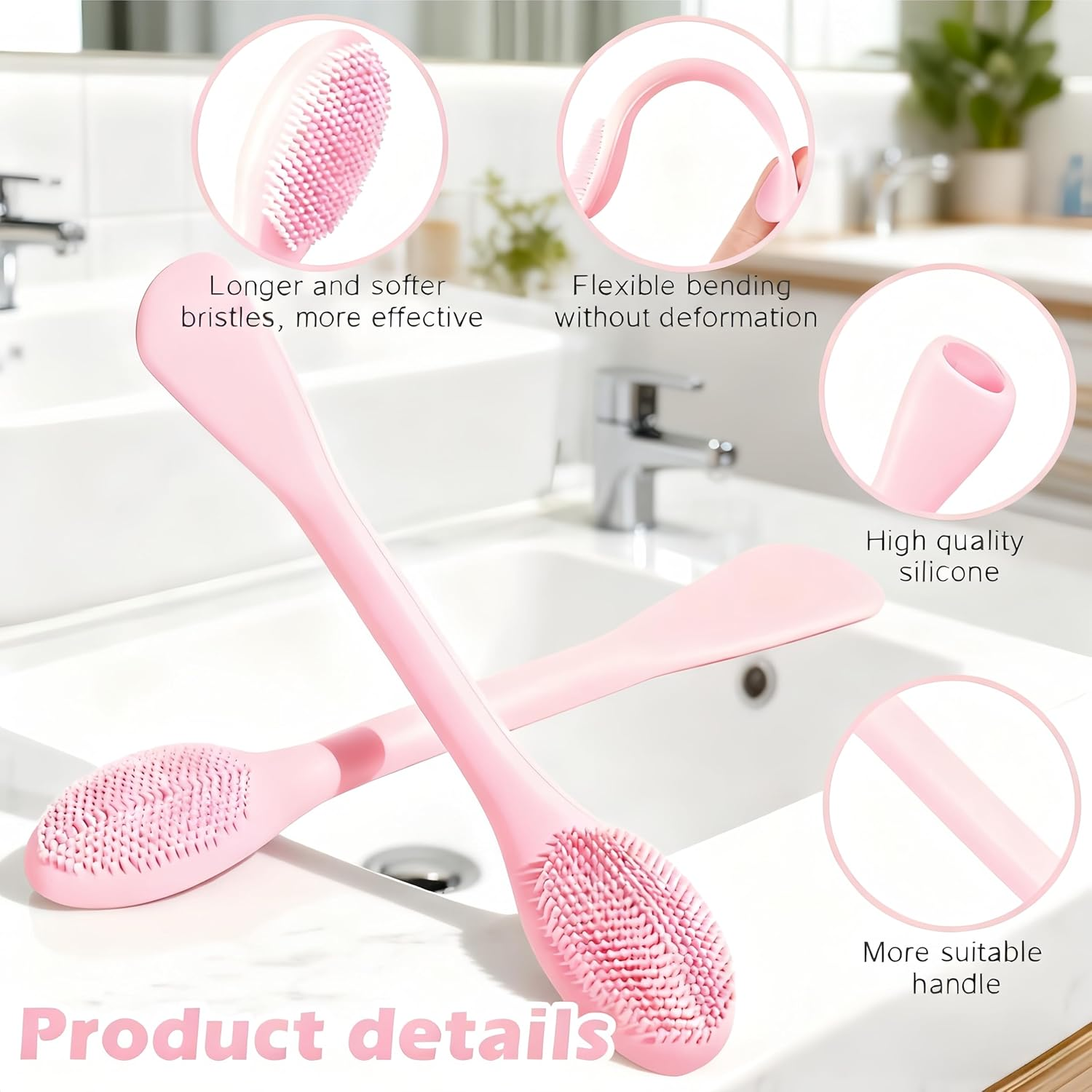 WEBXMZDQ 2Pcs Pore Scrubber,2 in 1 Handheld Silicone Pore Cleaning Brush,Silicone Face Scrubber Brush for Clay Mud Charcoal Face Mask ,Pore Brush for Face,Lip Scrub Brush Lip Exfoliator Brush(Pink+Green) image number 3