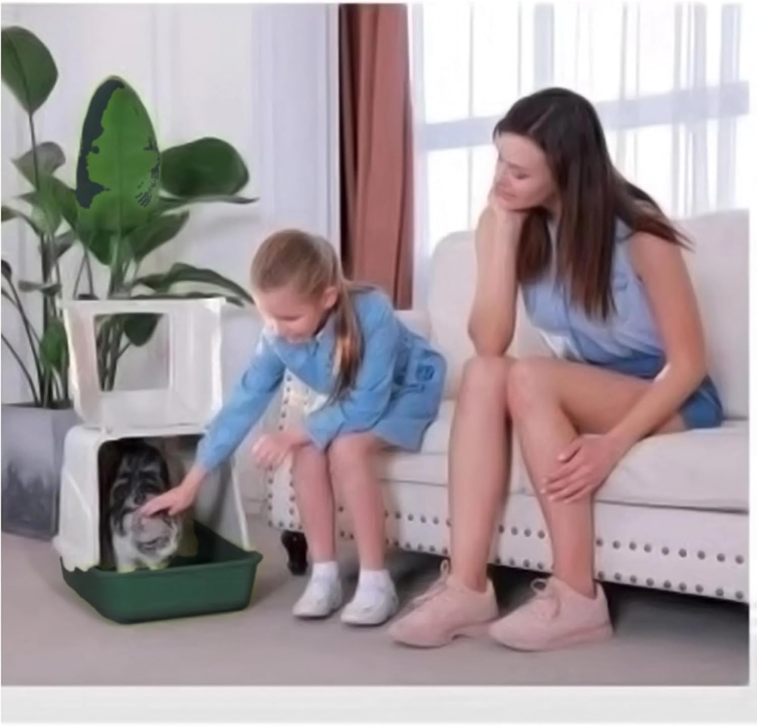 Front Open Hooded Portable Cat Toilet Box Litter Tray House with Handle Scoop image number 4