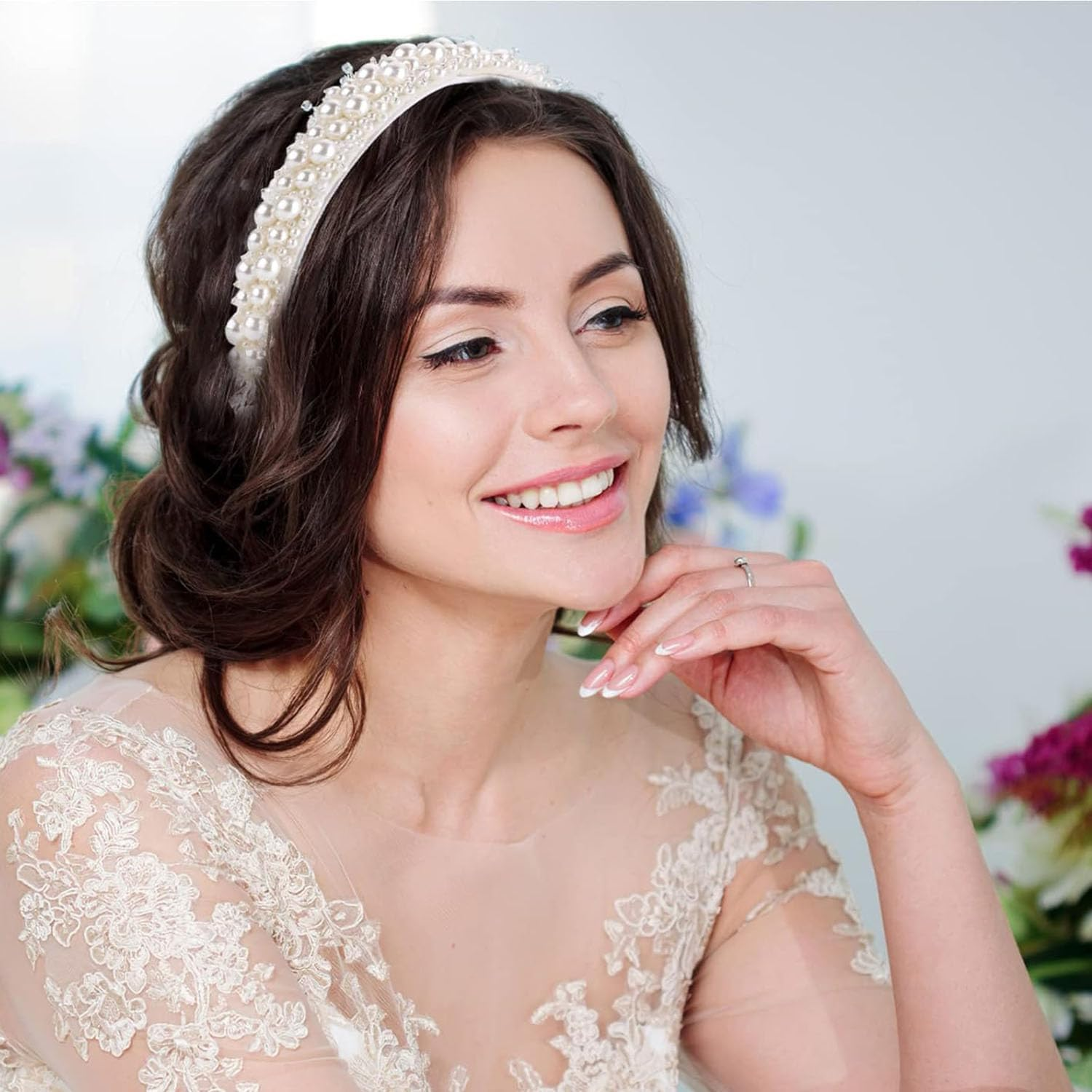 Women'S Pearl Headband, White Pearl Headband Dirndl, Wide Elegant Braided Headband Glitter, Hair Hoop Women'S Velvet Bridal Hair Bands Hair Accessories Wedding Hairstyles Accessories image number 3