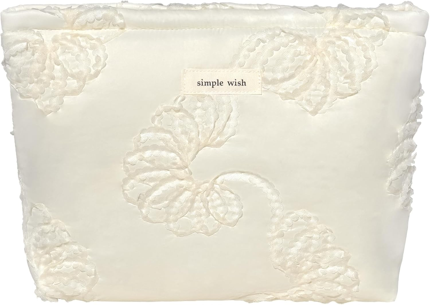 Sminra White Makeup Bag Small Nylon Cotton Quilted Cosmetic Makeup Bag Organizer, Aesthetic Floral Waterproof Portable Pouch Purse Toiletry Bag for Women Girls Travel Accessories, White Lace-S,