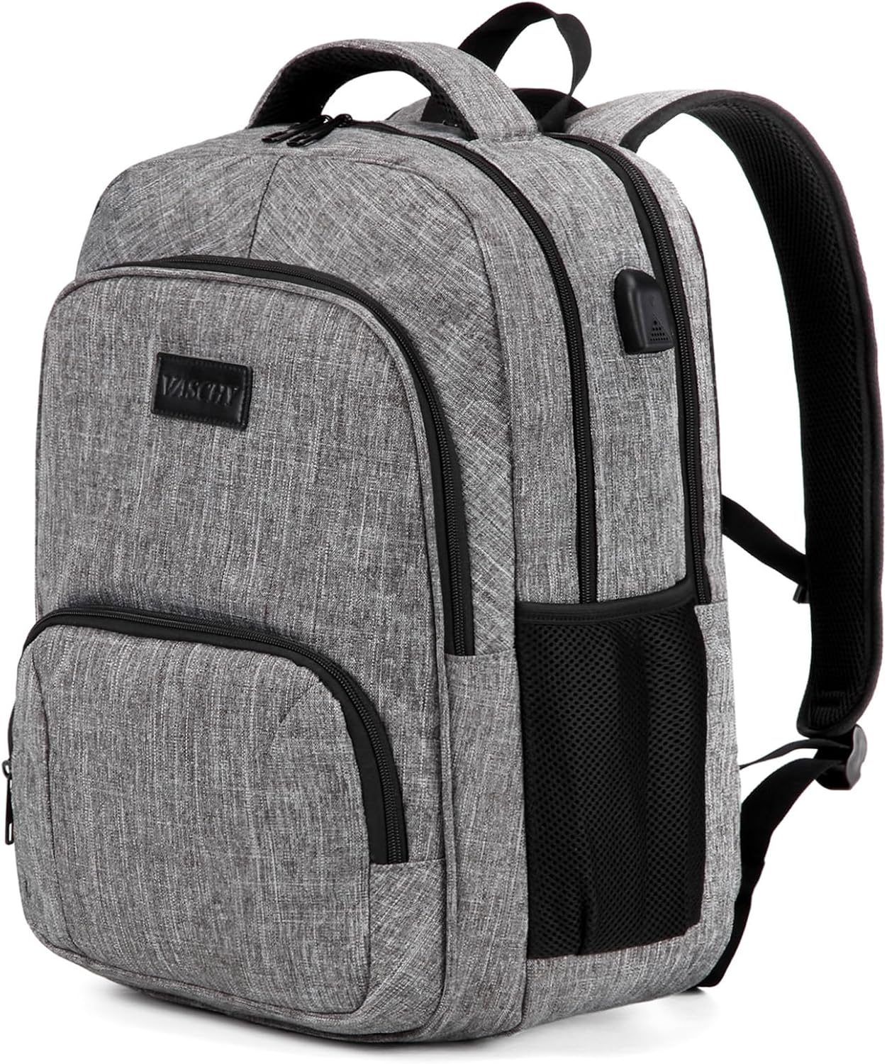 Laptop Backpack, VASCHY Water Resistant Business Travel Backpack for Men Women with USB Port College School Computer Bag Fits 15.6 Inch Laptop Light Gray