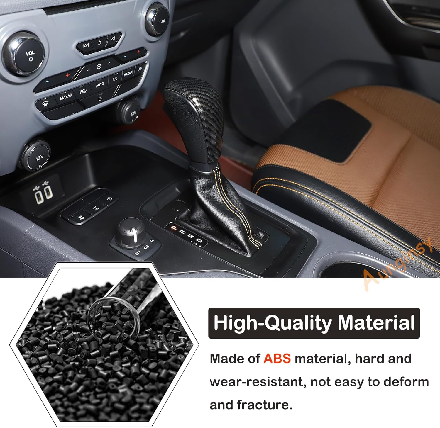 Car Shifter Gear Hand Brake Trim Cover Compatible with Ford Ranger 2015-2018 - Carbon Fiber Pattern image number 3