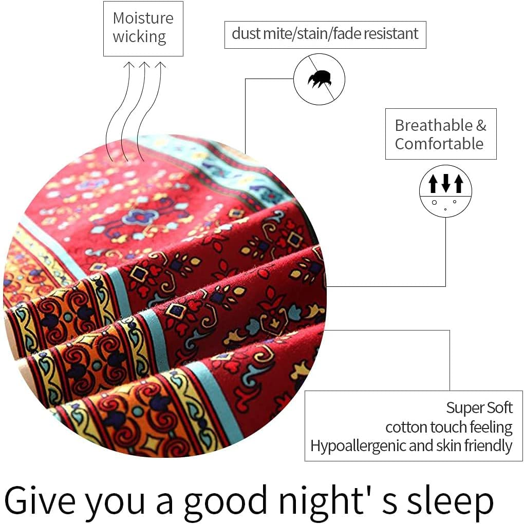 Boho Sheets Set Queen(4 PCS) Boho Colorful Tribal Striped Bed Sheets Set Soft Microfiber 12" Deep Pocket Ethnic Fitted Sheet Bohemian Flat Sheets 2 Pillowcases