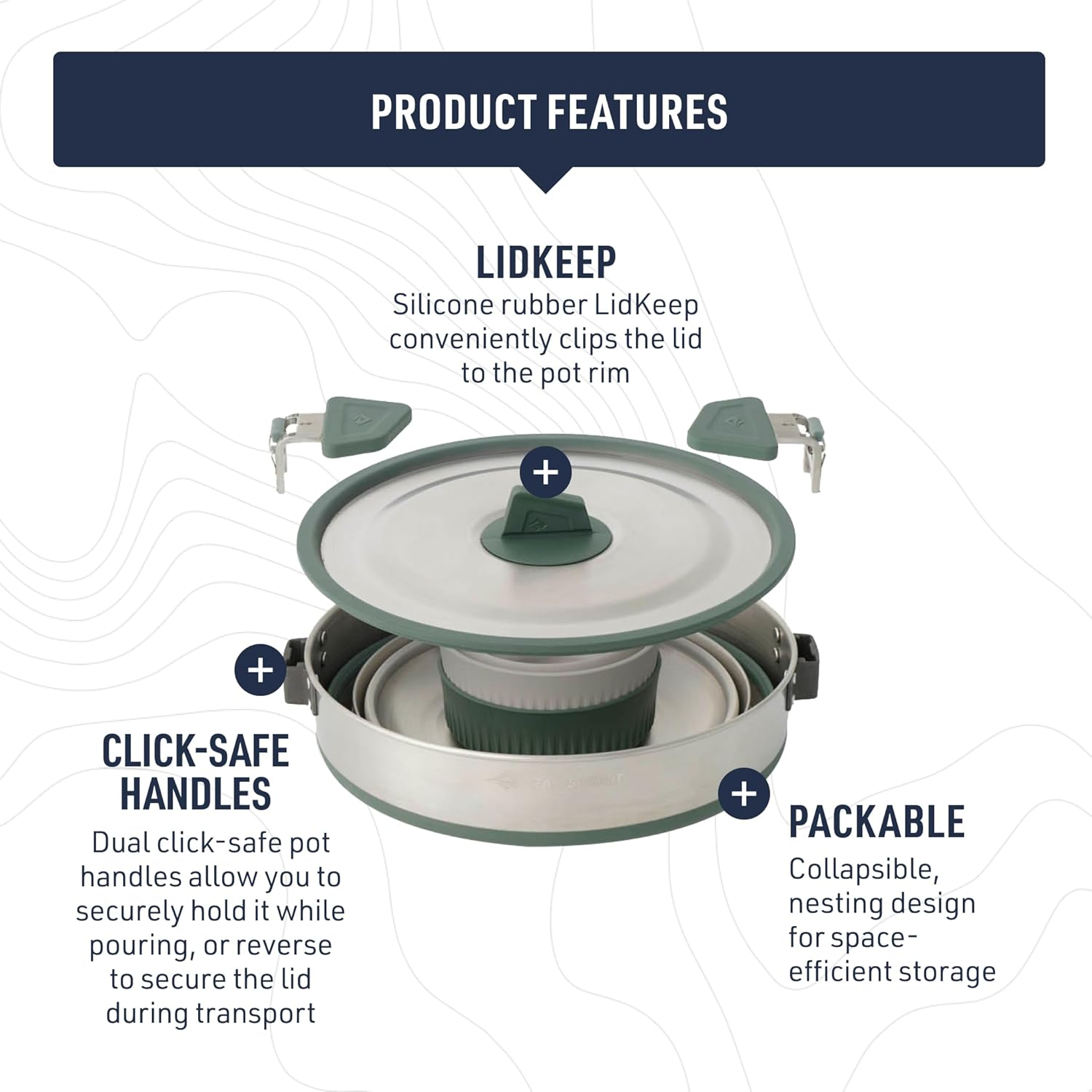 Sea to Summit Detour Stainless Steel 5-Pieces Cook Set, Laurel Wreath/Moonstruck, 3 Litre Capacity image number 6