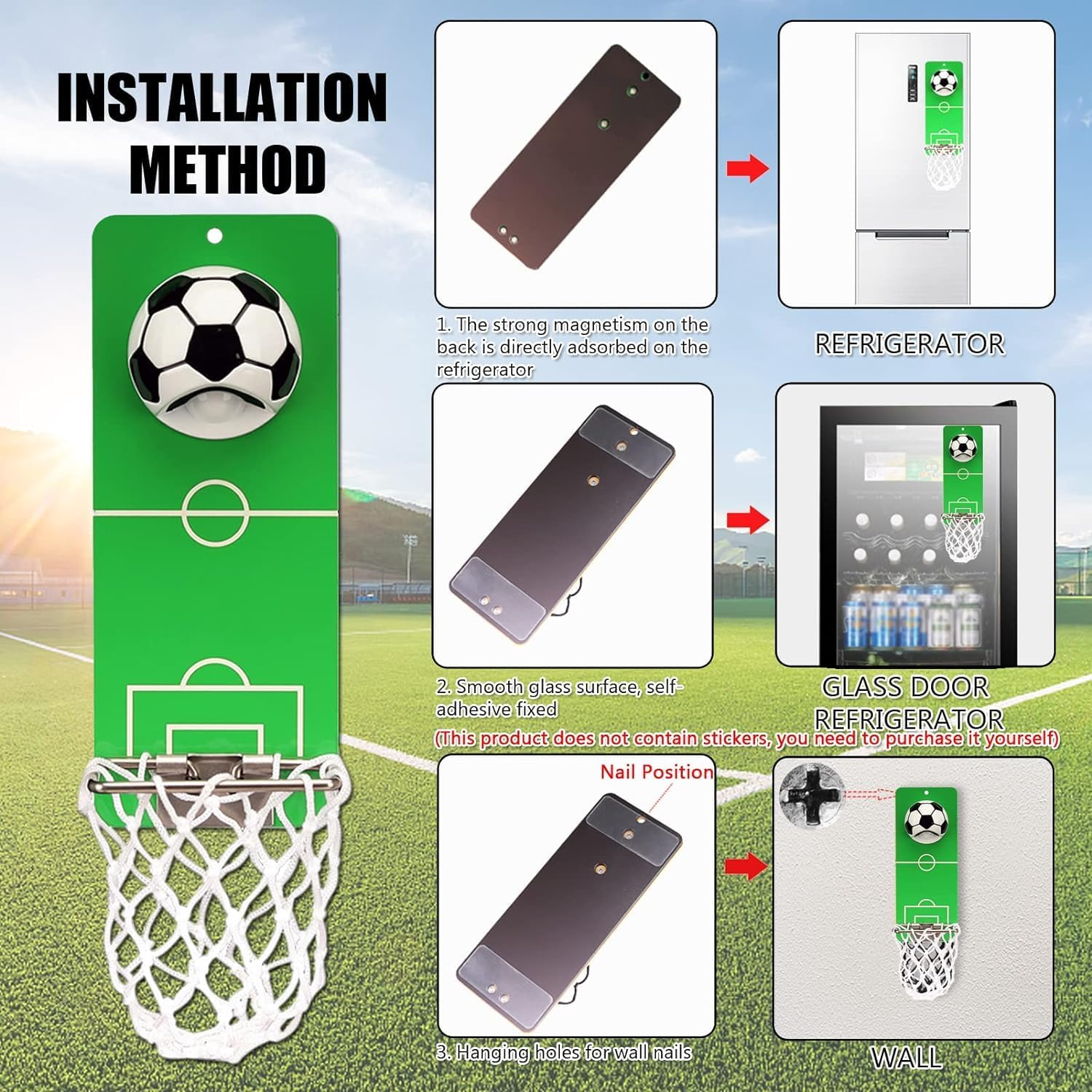 Magnetic Bottle Openers with Netting Catcher, Wall Mounted Wooden Beer Bottle Opener, Traceless Corkscrew, Home Bar Accessories for Kitchen, Outdoor, Ideal Beer Gifts for Men (Style Football) image number 6